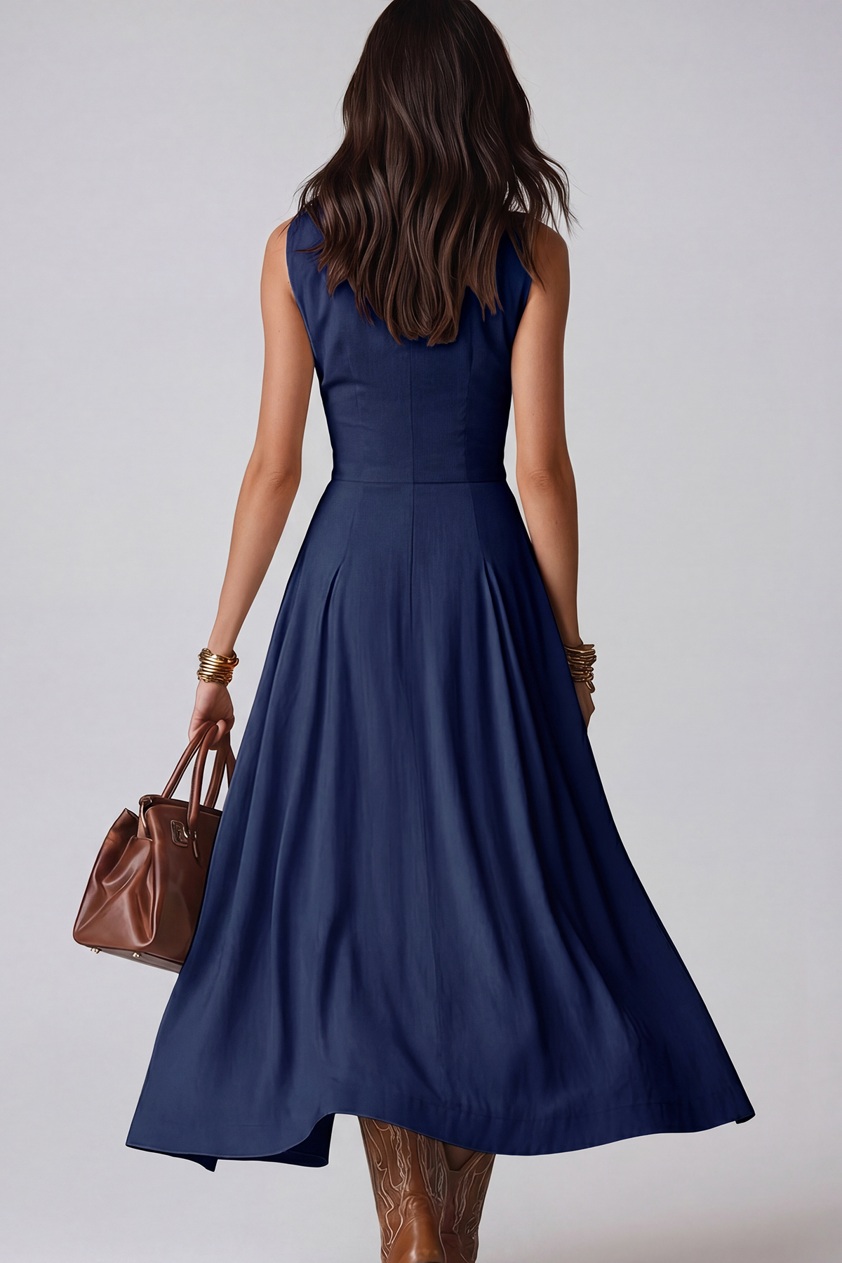 Jaanus Sleeveless Ruch Midi Dress In Dark Blue