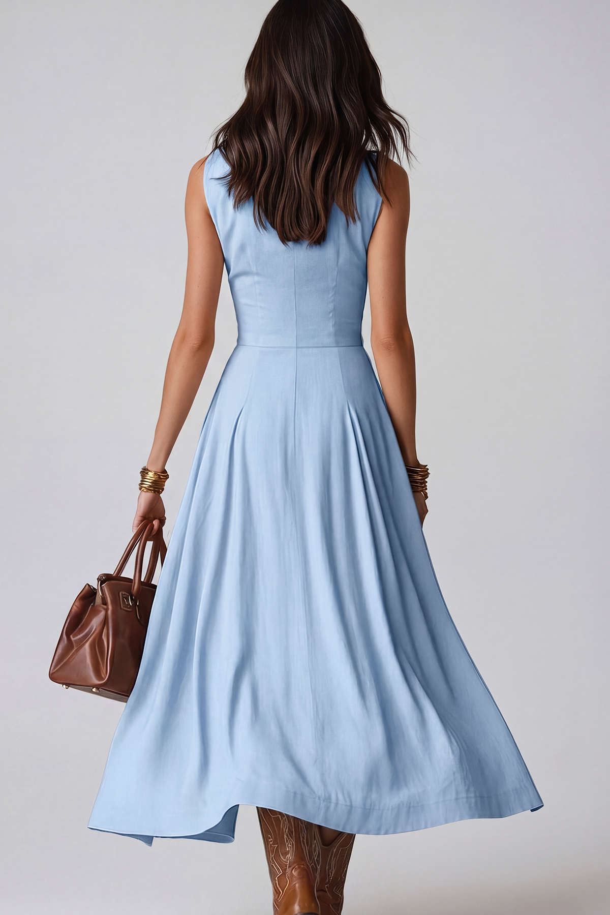 Jaanus Sleeveless Ruch Midi Dress In Light Blue