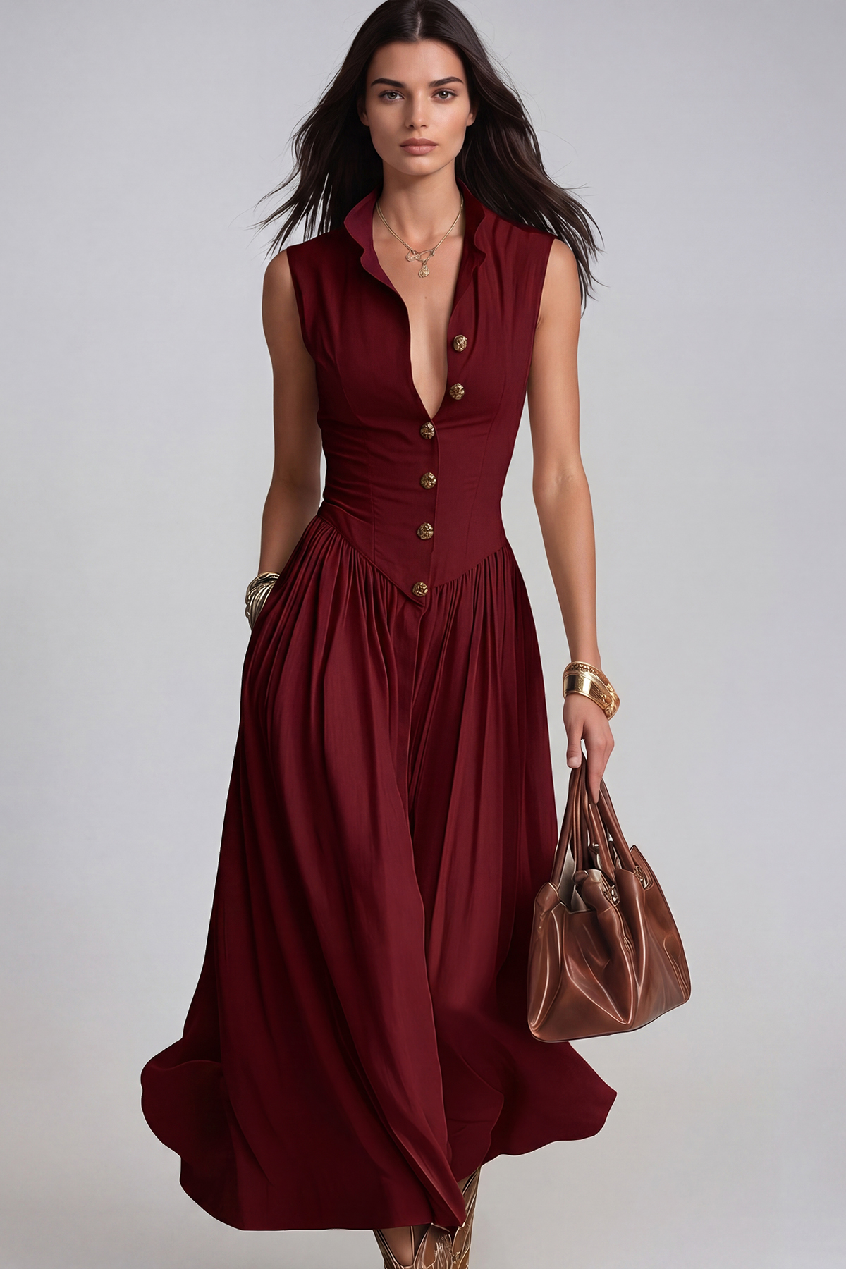 Jaanus Sleeveless Ruch Midi Dress In Red