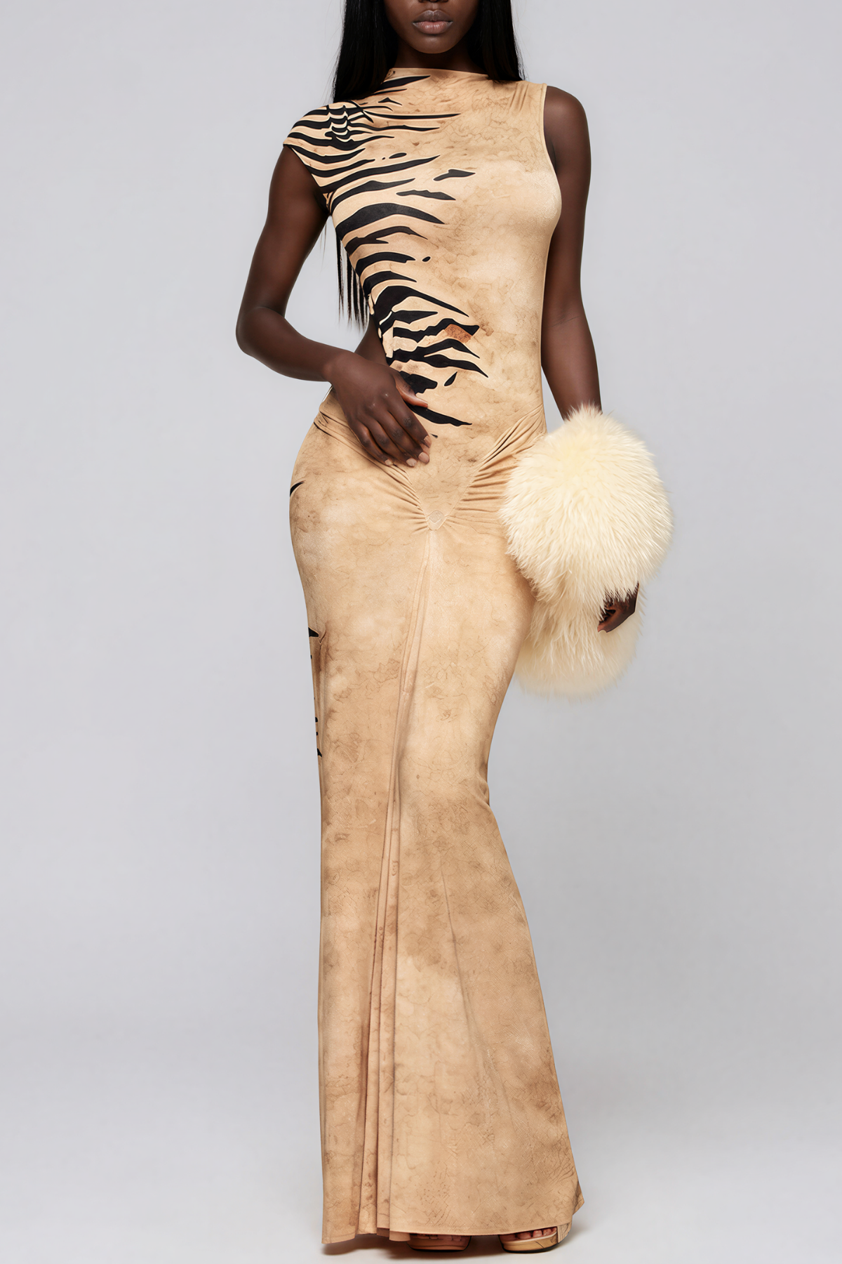 Jacalyn Backless Tiger Print Maxi Dress