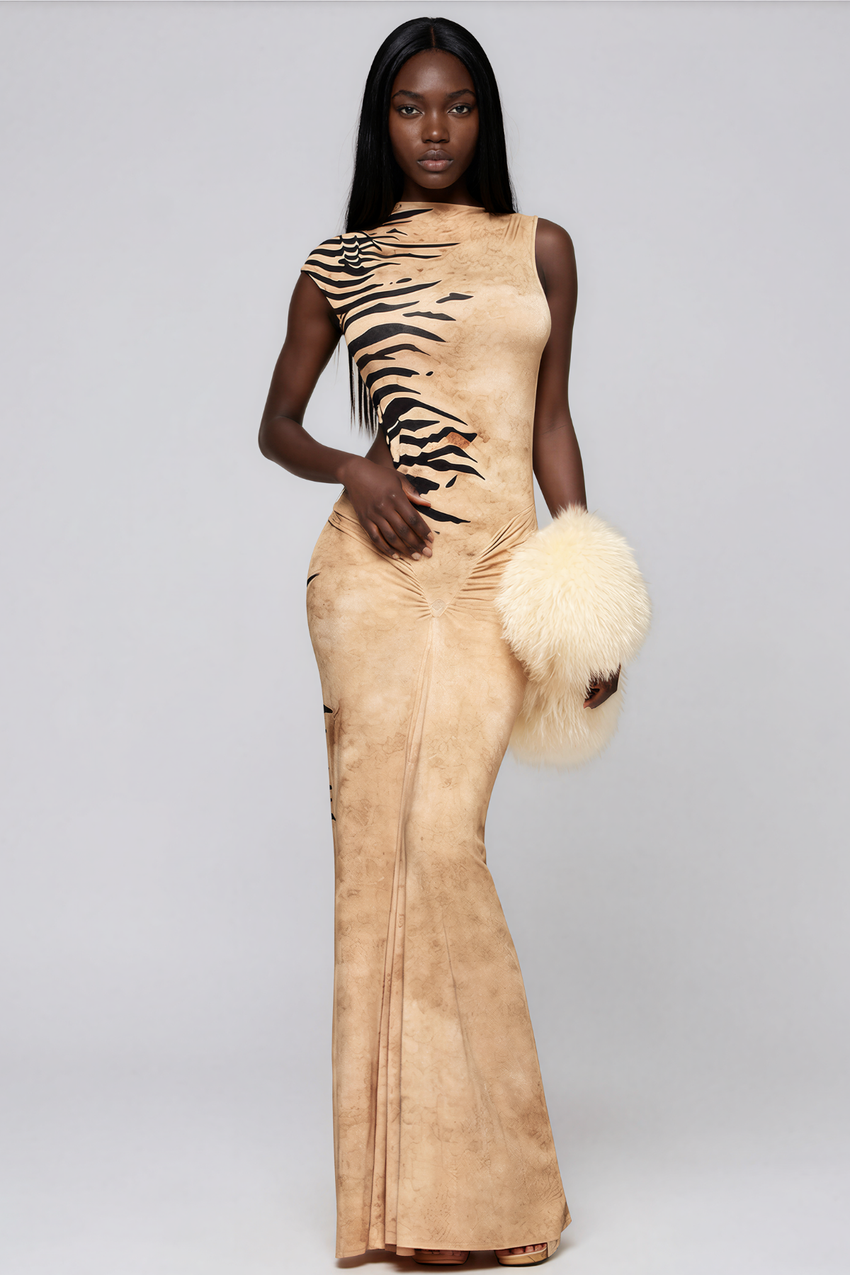 Jacalyn Backless Tiger Print Maxi Dress