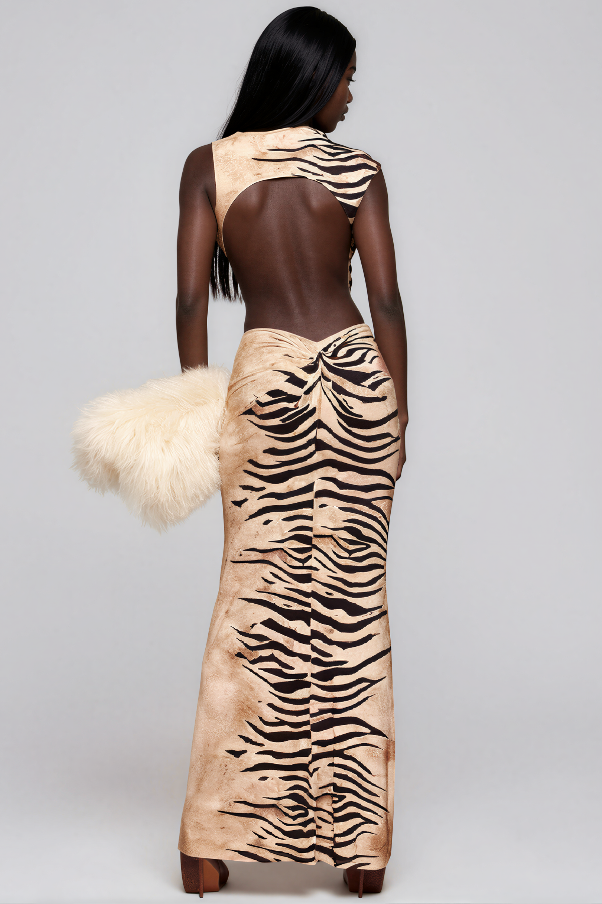 Jacalyn Backless Tiger Print Maxi Dress