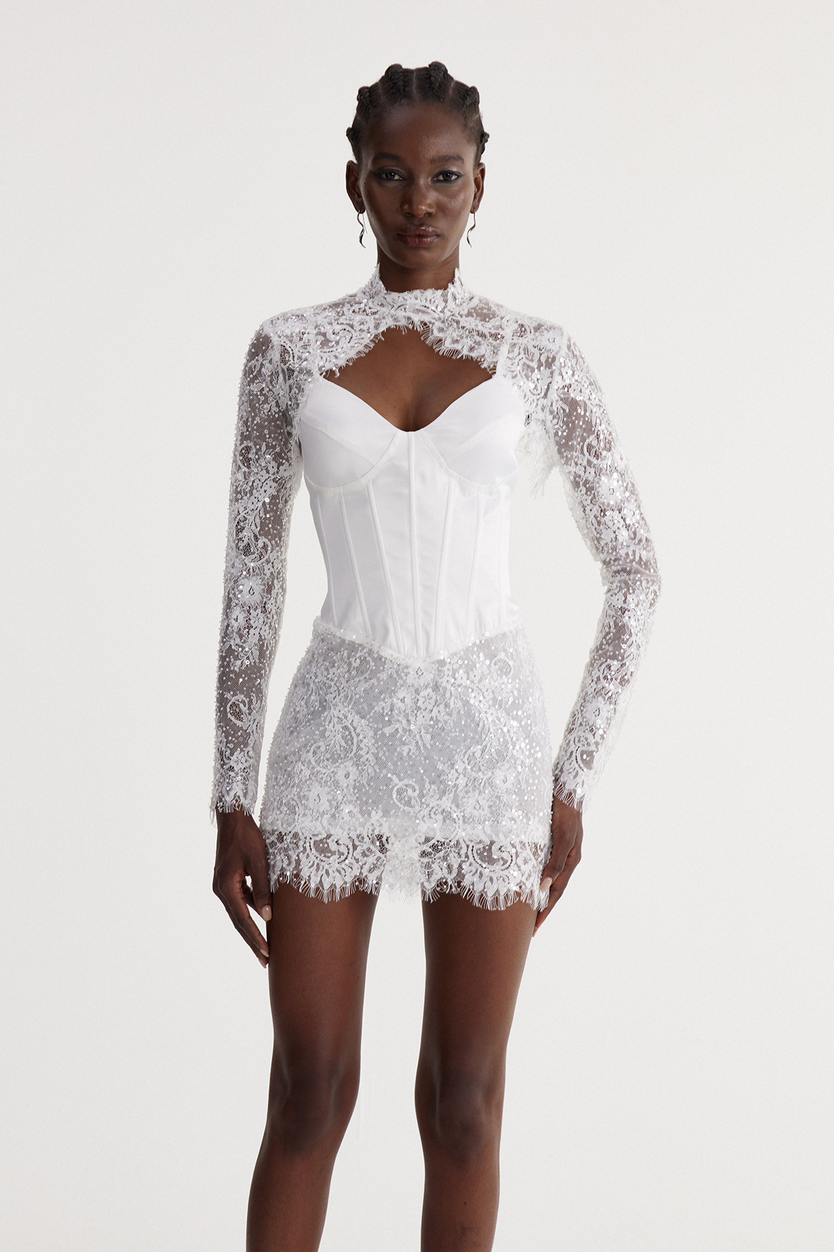 Jamaal Cutout Lace Satin Mini Dress