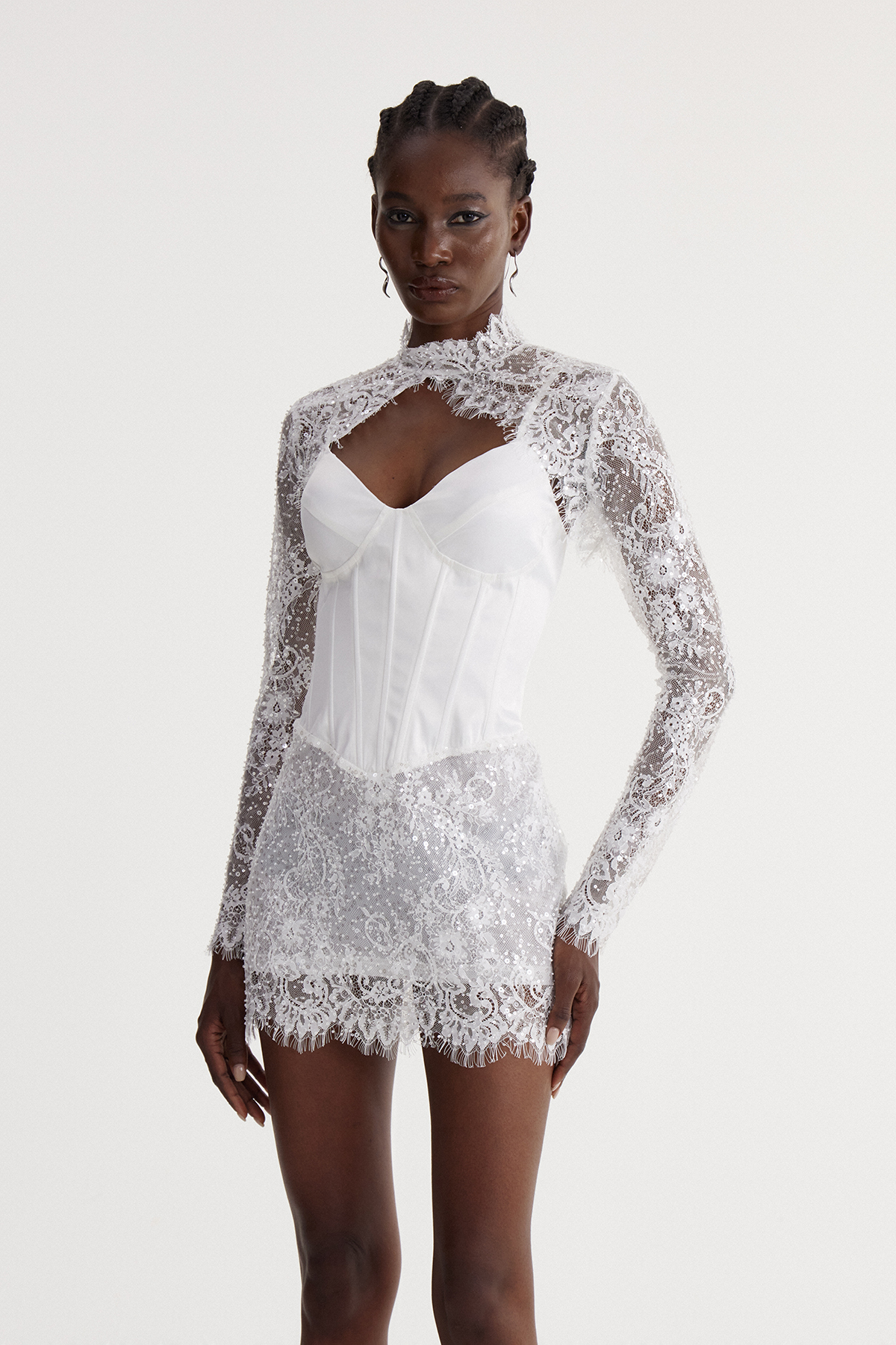 Jamaal Cutout Lace Satin Mini Dress