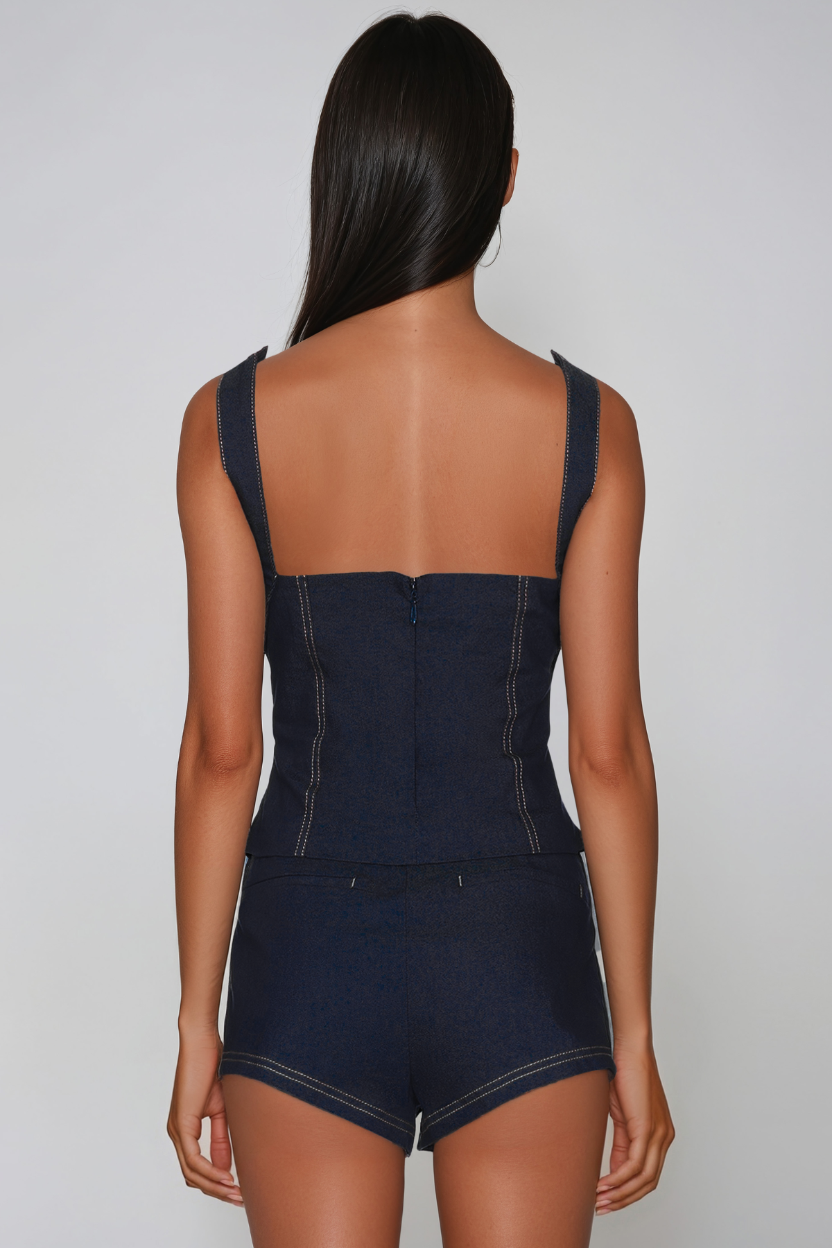 Janey Spaghetti Buckle Denim Shorts Set