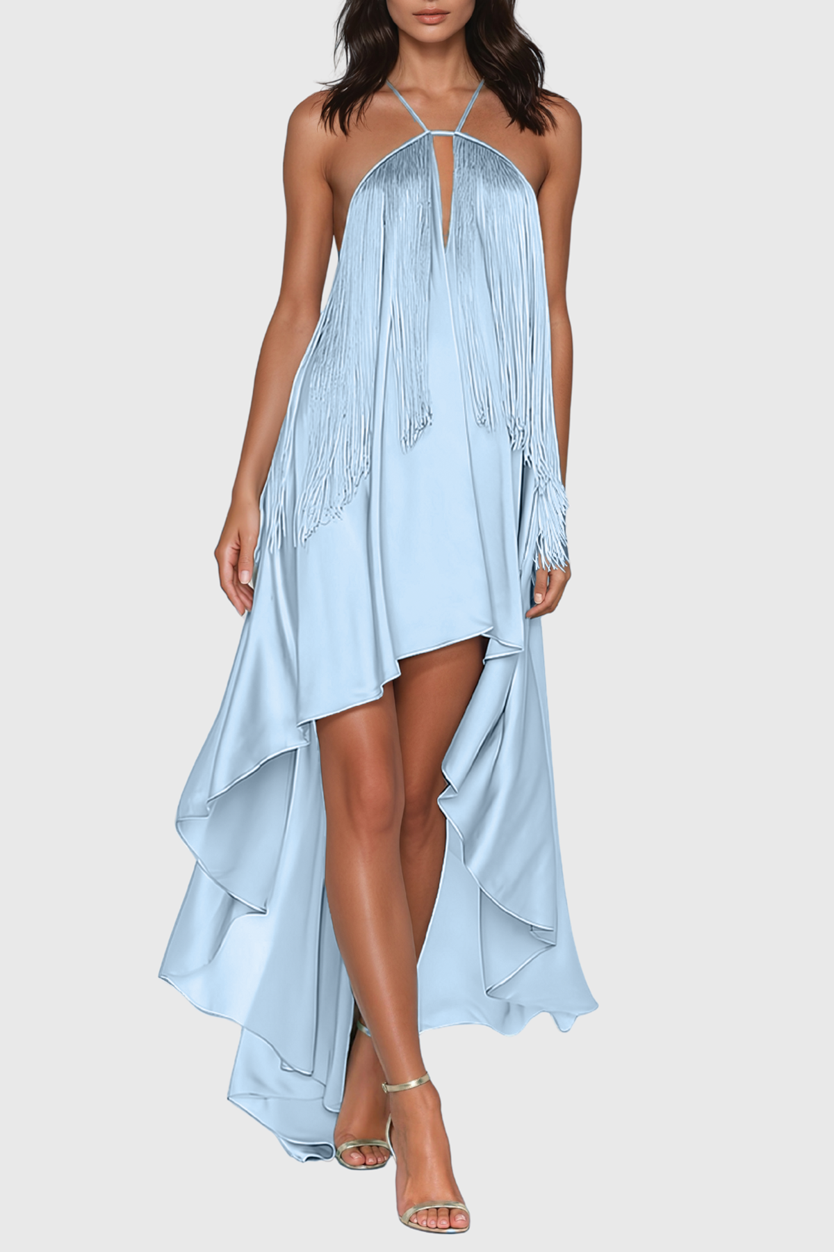 Janez Halter Neck Fringe  Maxi Dress