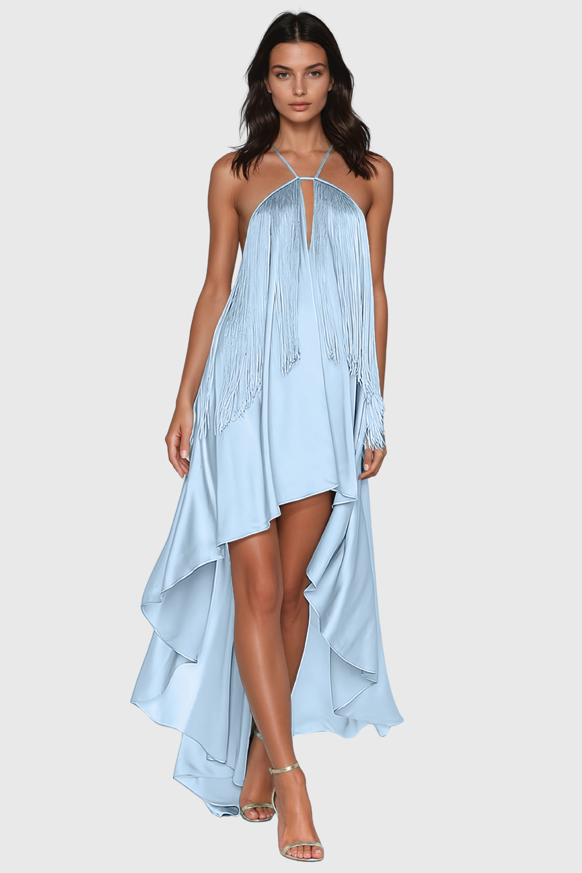 Janez Halter Neck Fringe  Maxi Dress