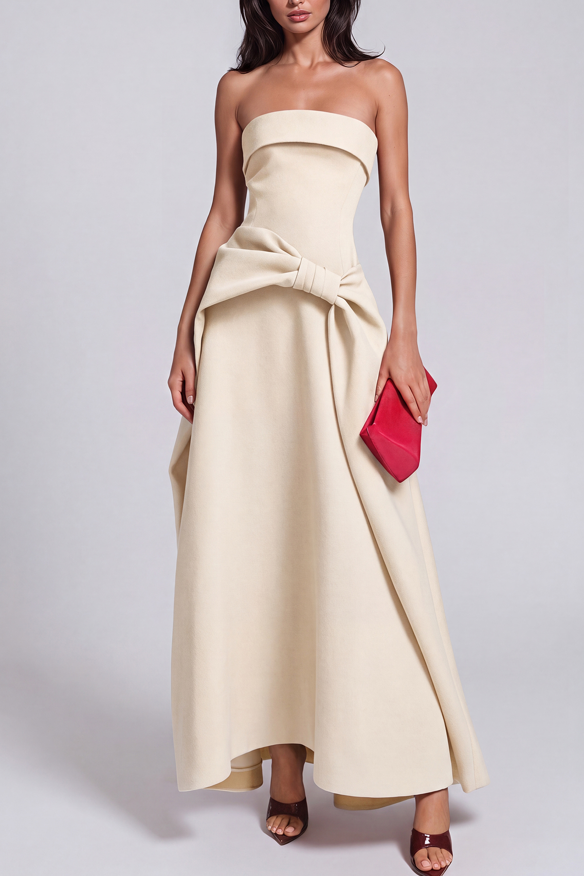 Jaouad Strapless Asymmetric Maxi Dress In Apricot