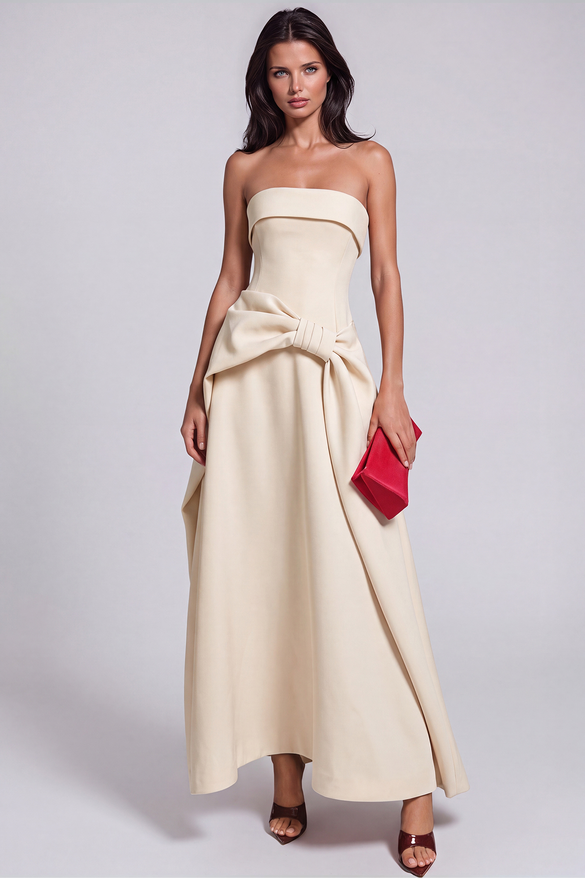 Jaouad Strapless Asymmetric Maxi Dress In Apricot