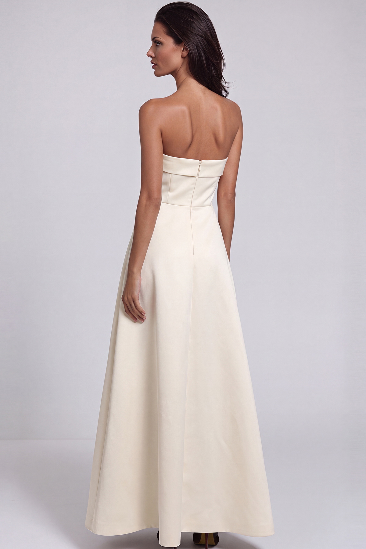 Jaouad Strapless Asymmetric Maxi Dress In Apricot