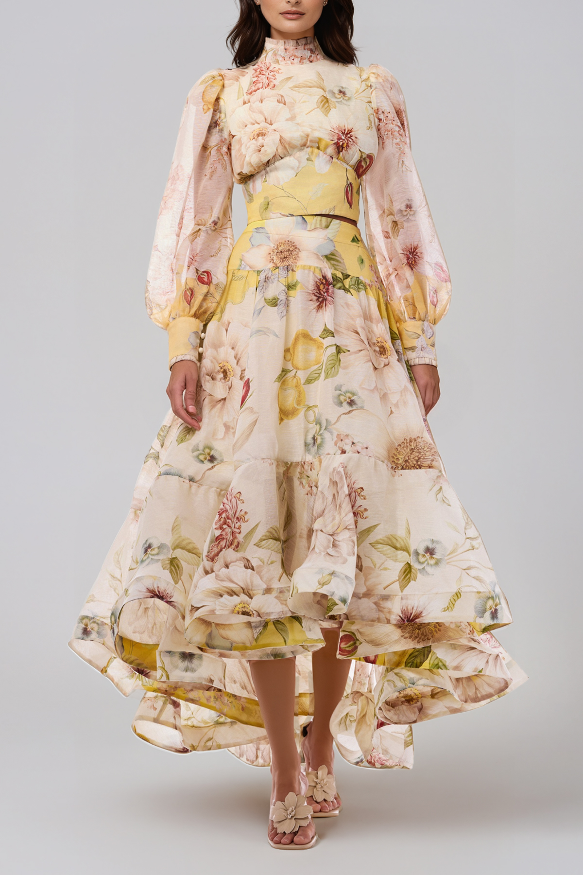 Jaroslav Balloon Sleeve Floral Skirt Set