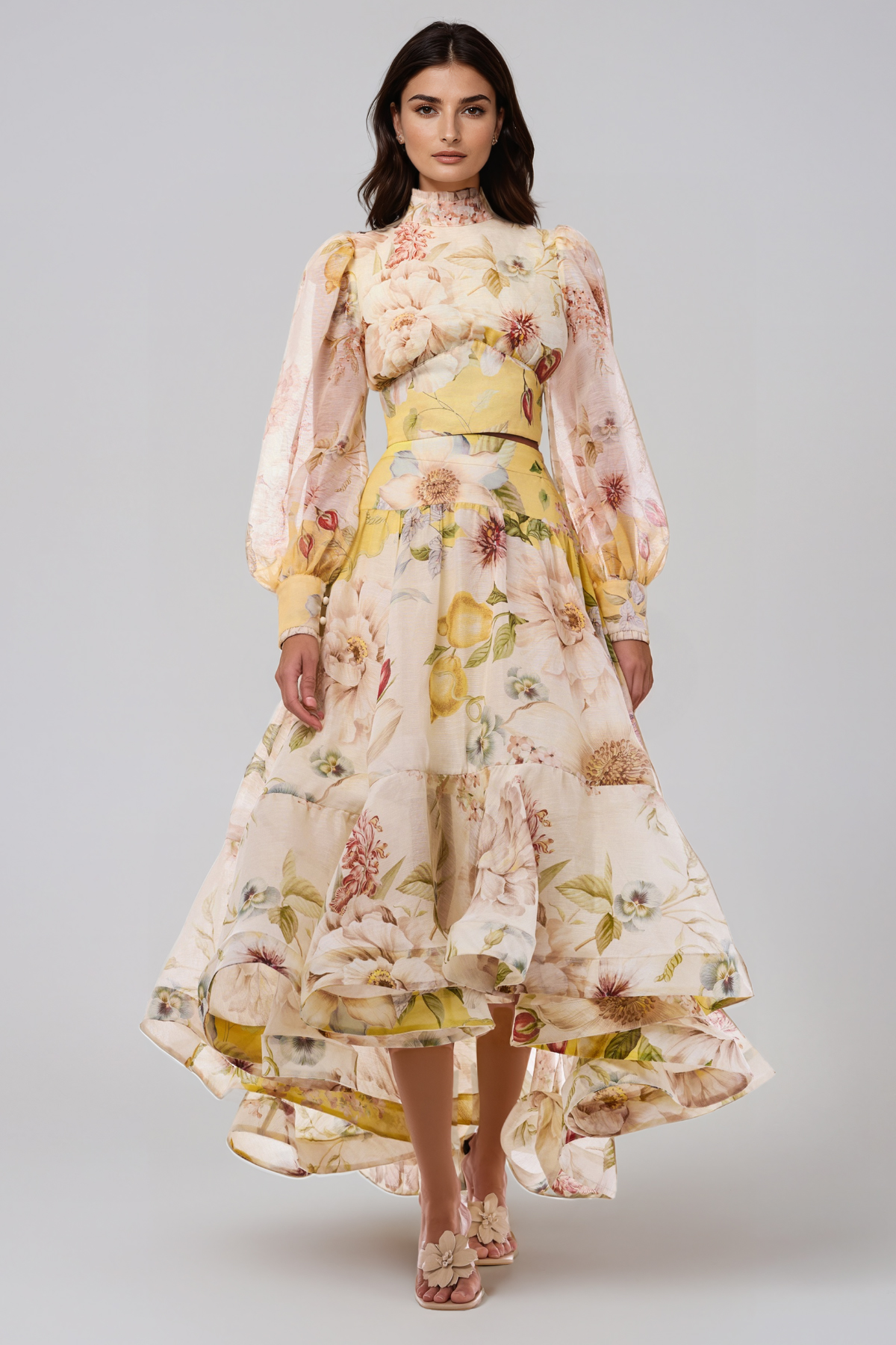 Jaroslav Balloon Sleeve Floral Skirt Set