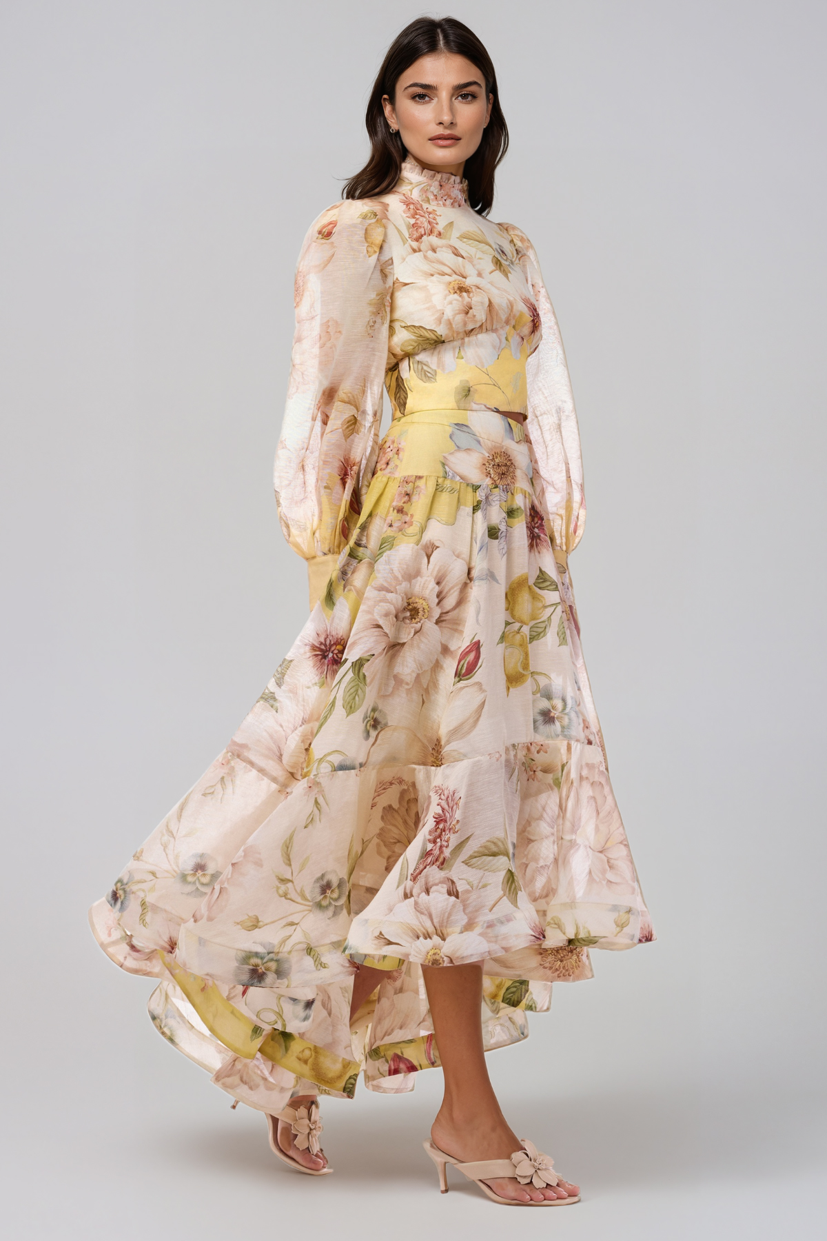 Jaroslav Balloon Sleeve Floral Skirt Set