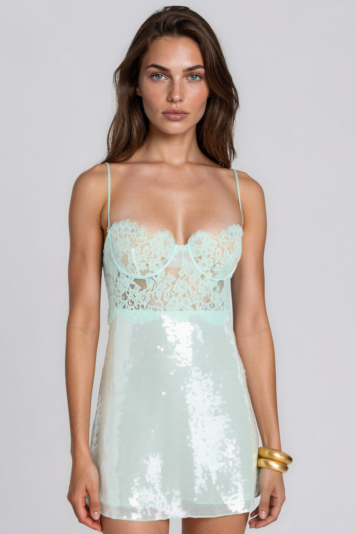 Jaroslava Spaghetti Sequin Lace Mini Dress