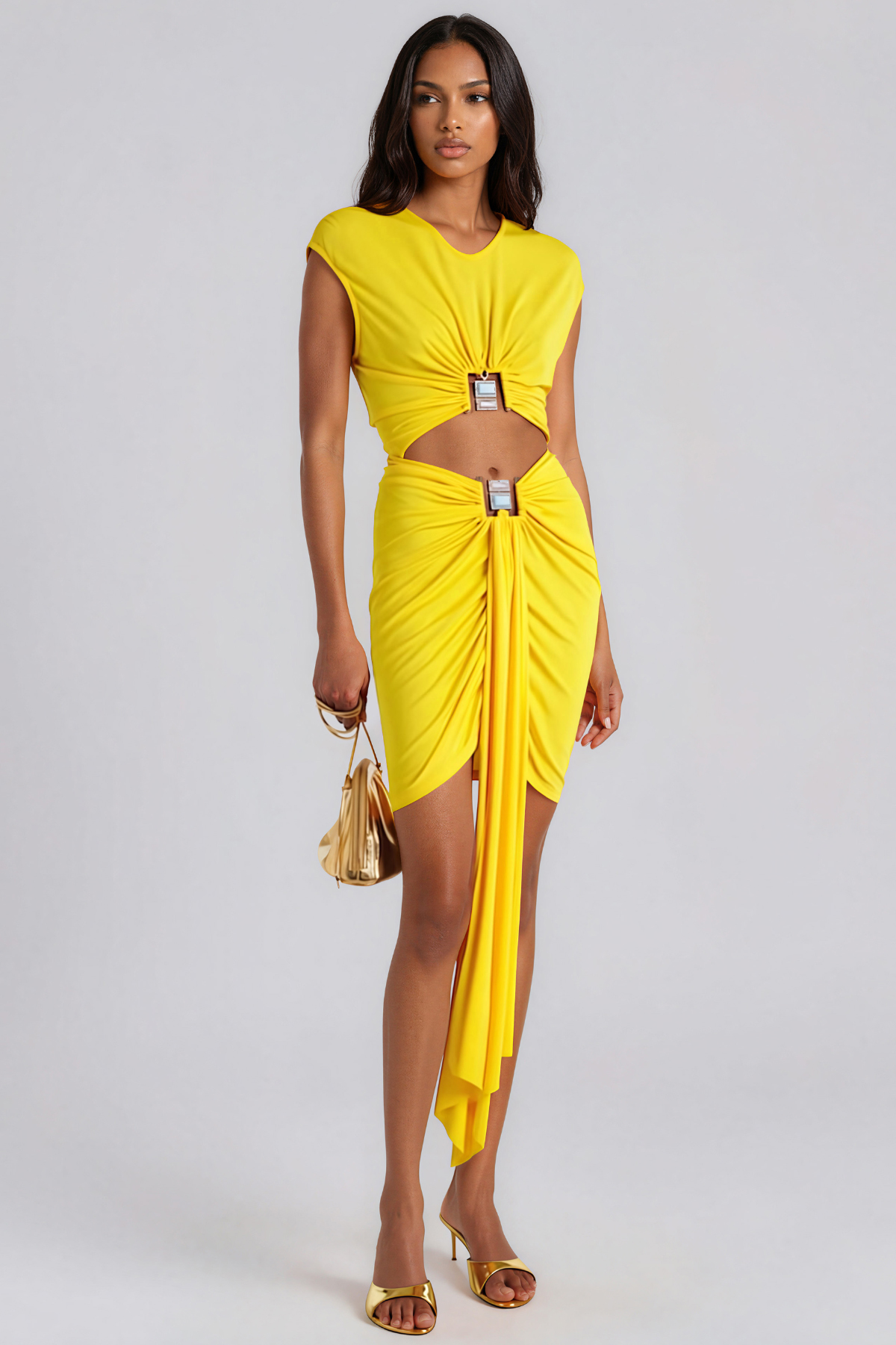 Jarrett Cutout Ruch Embellished Mini Dress In Yellow