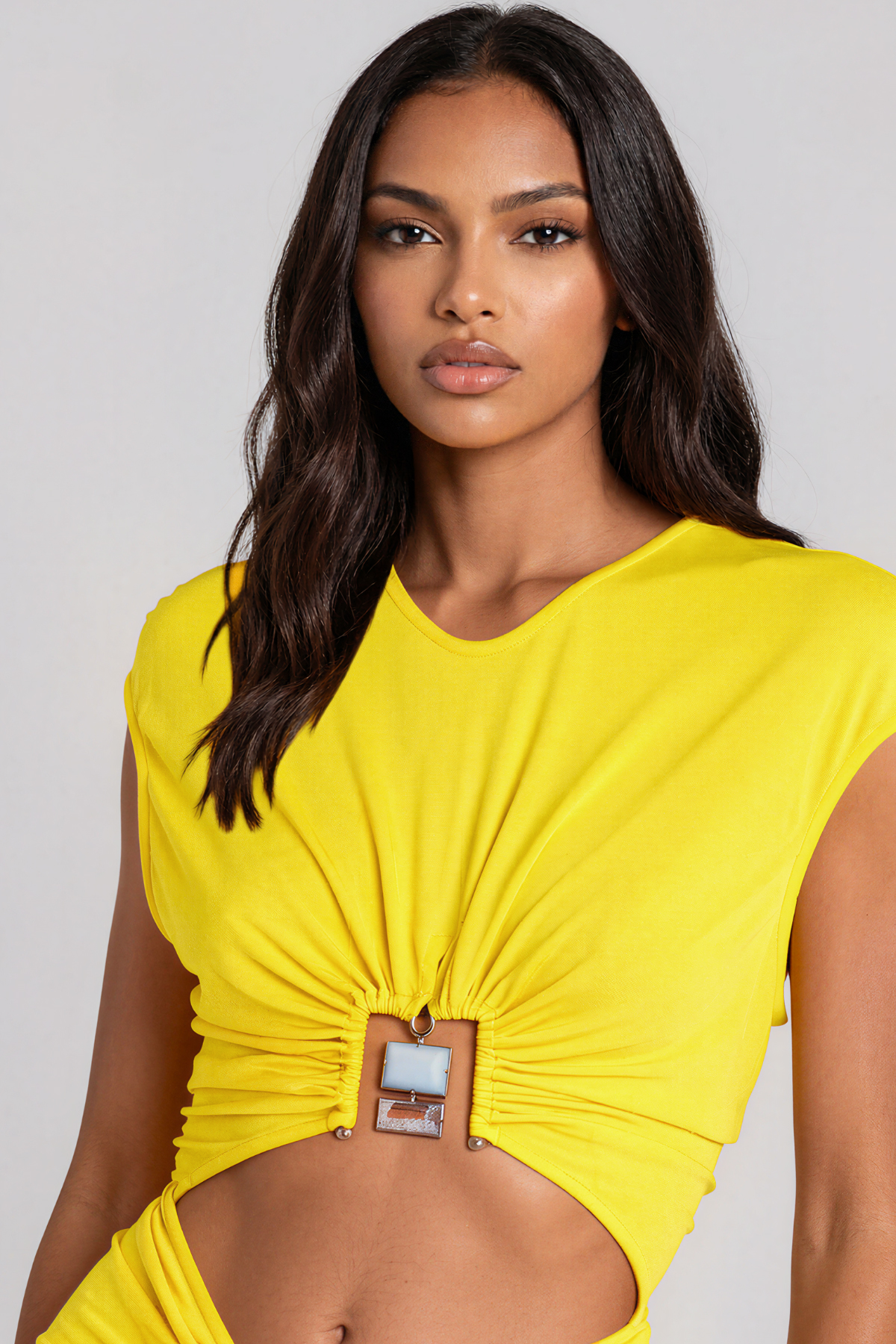 Jarrett Cutout Ruch Embellished Mini Dress In Yellow