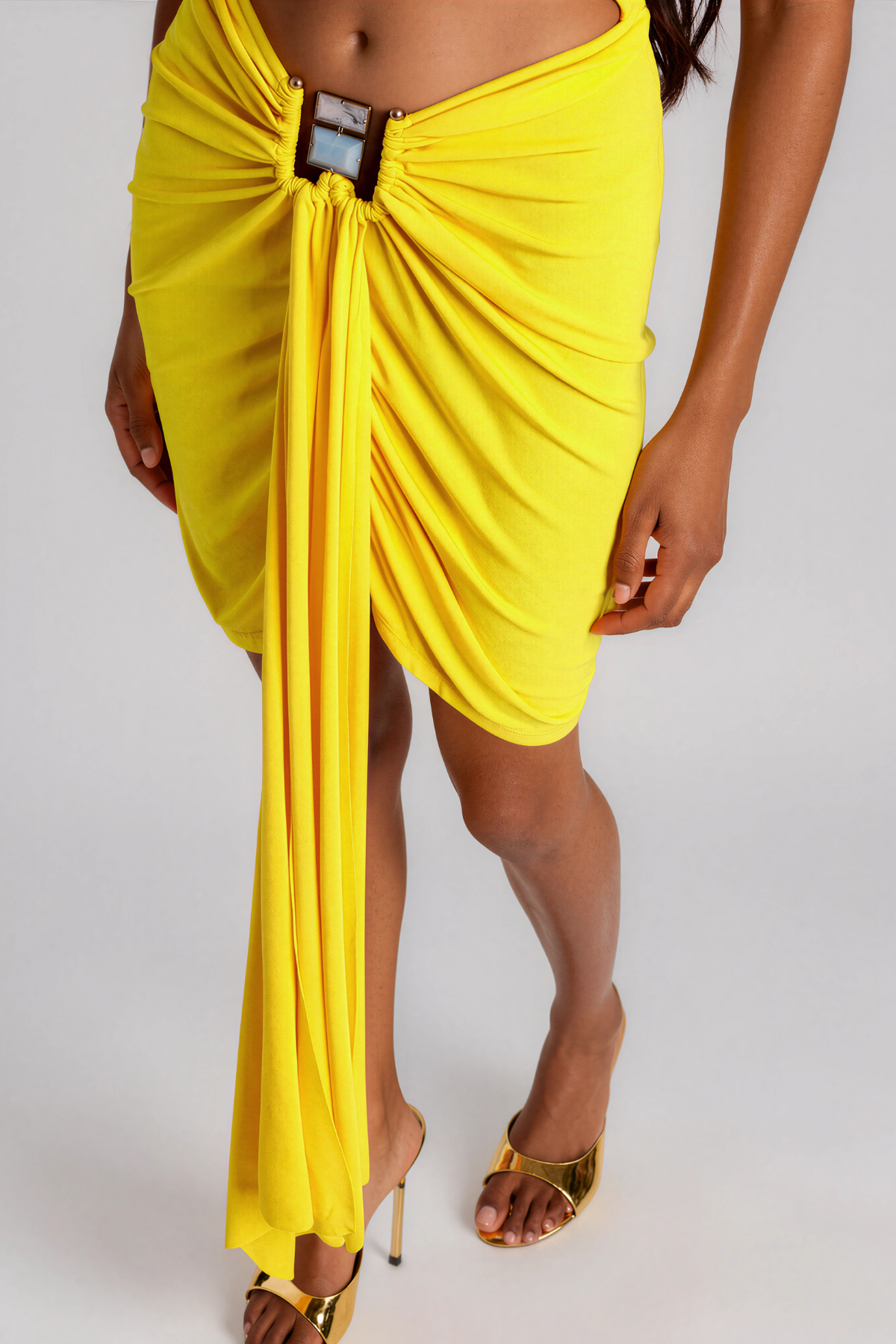 Jarrett Cutout Ruch Embellished Mini Dress In Yellow