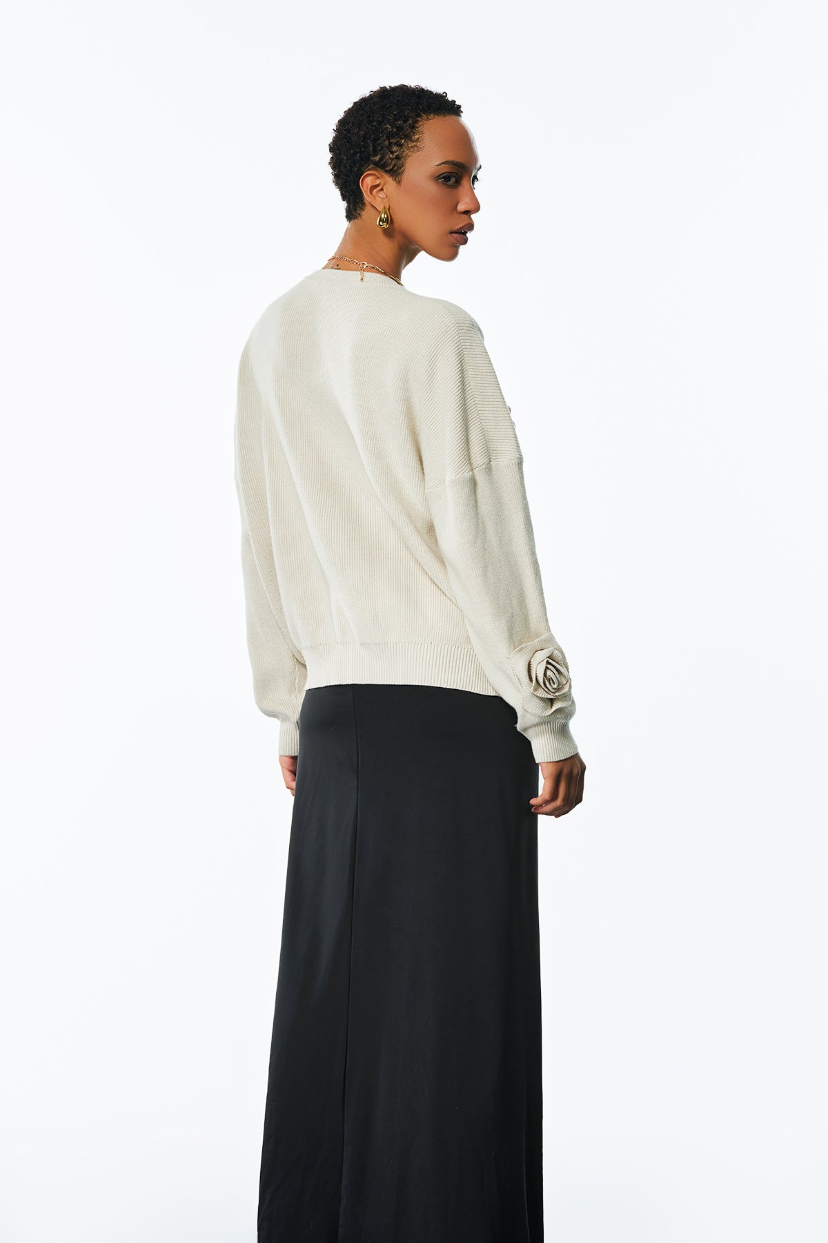 Jasmin Flower Long Sleeve Knit Top In Apricot