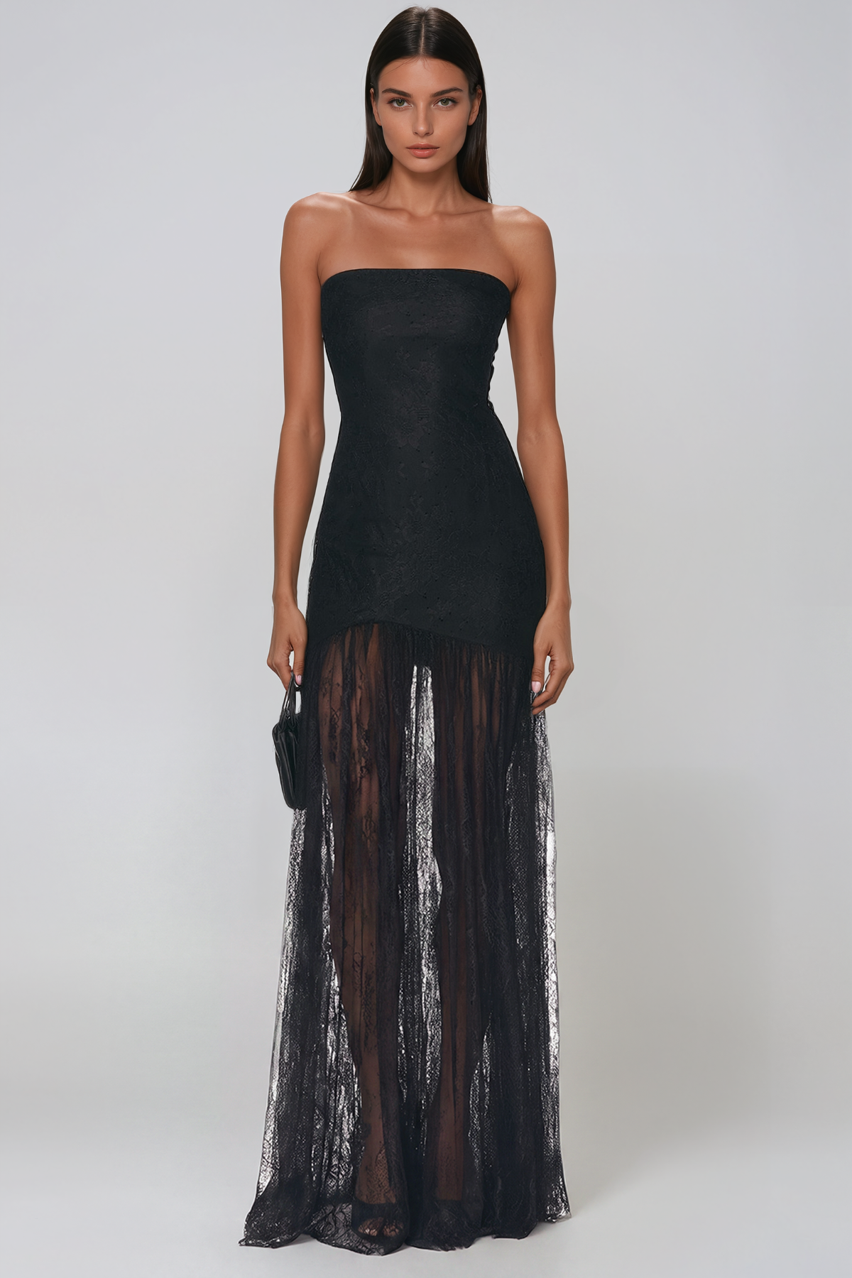 Javad Strapless Lace Maxi Dress
