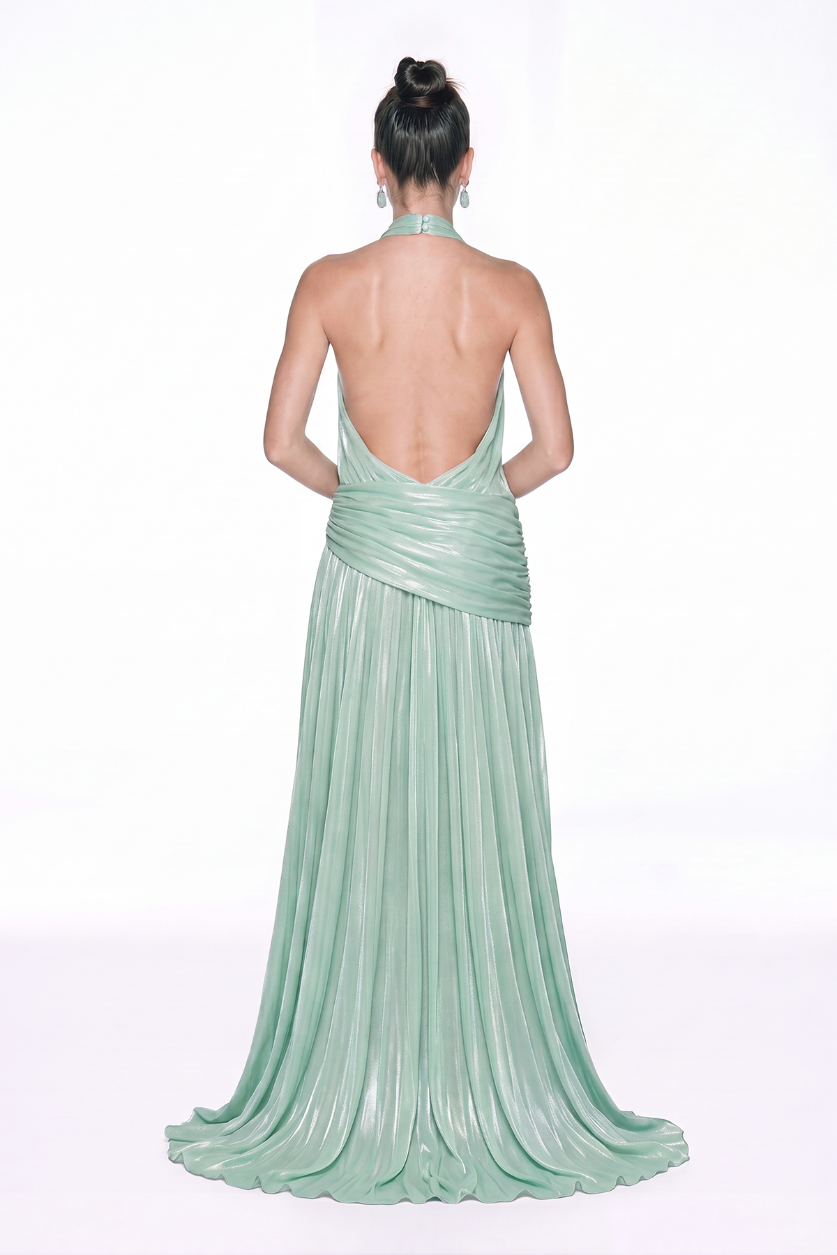 Javaid Halter Neck Draped Split Maxi Dress