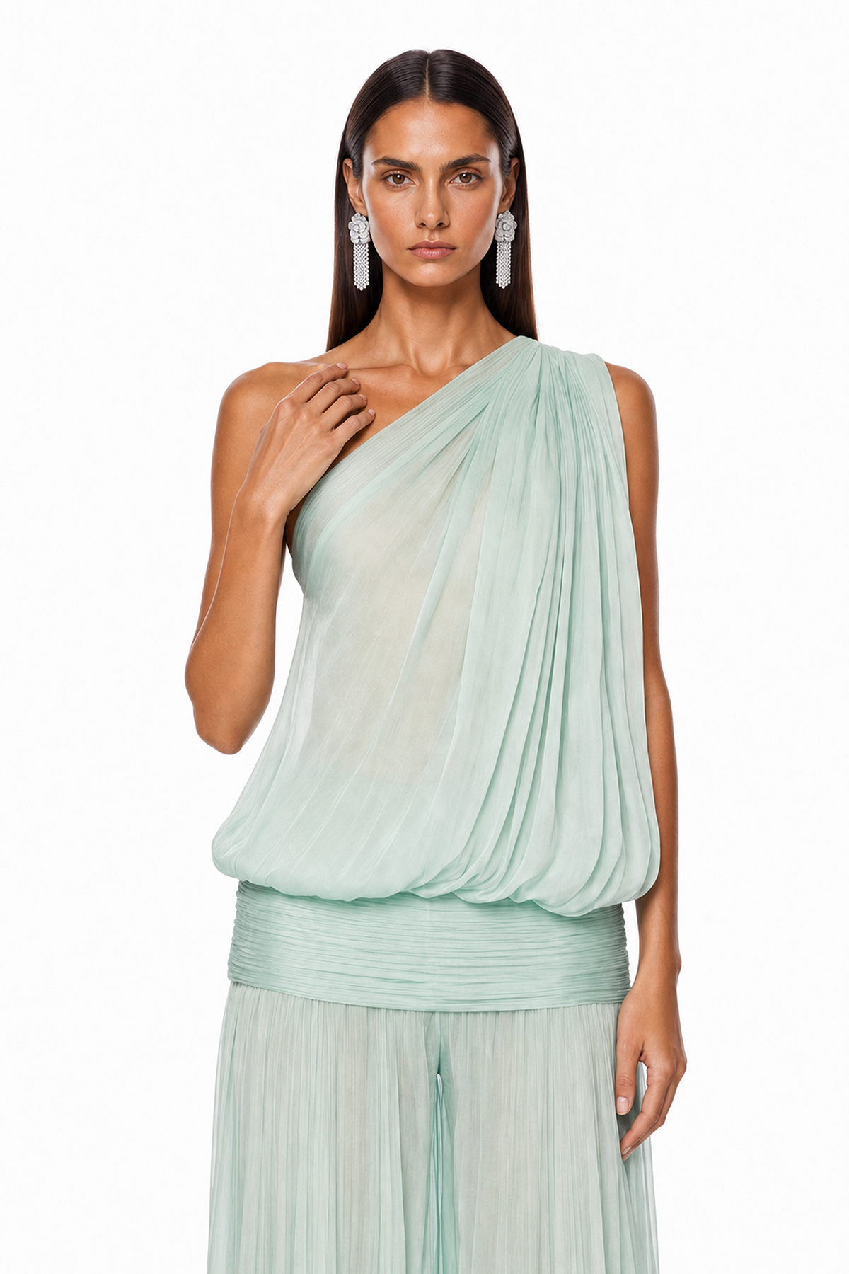 Javaid One Shoulder Asymmetric Draped Jumpsuit