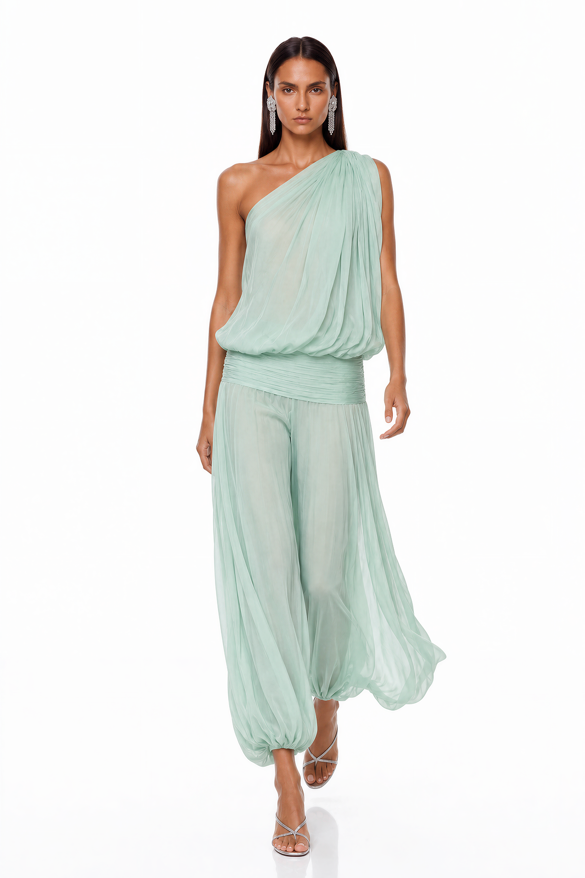 Javaid One Shoulder Asymmetric Draped Jumpsuit