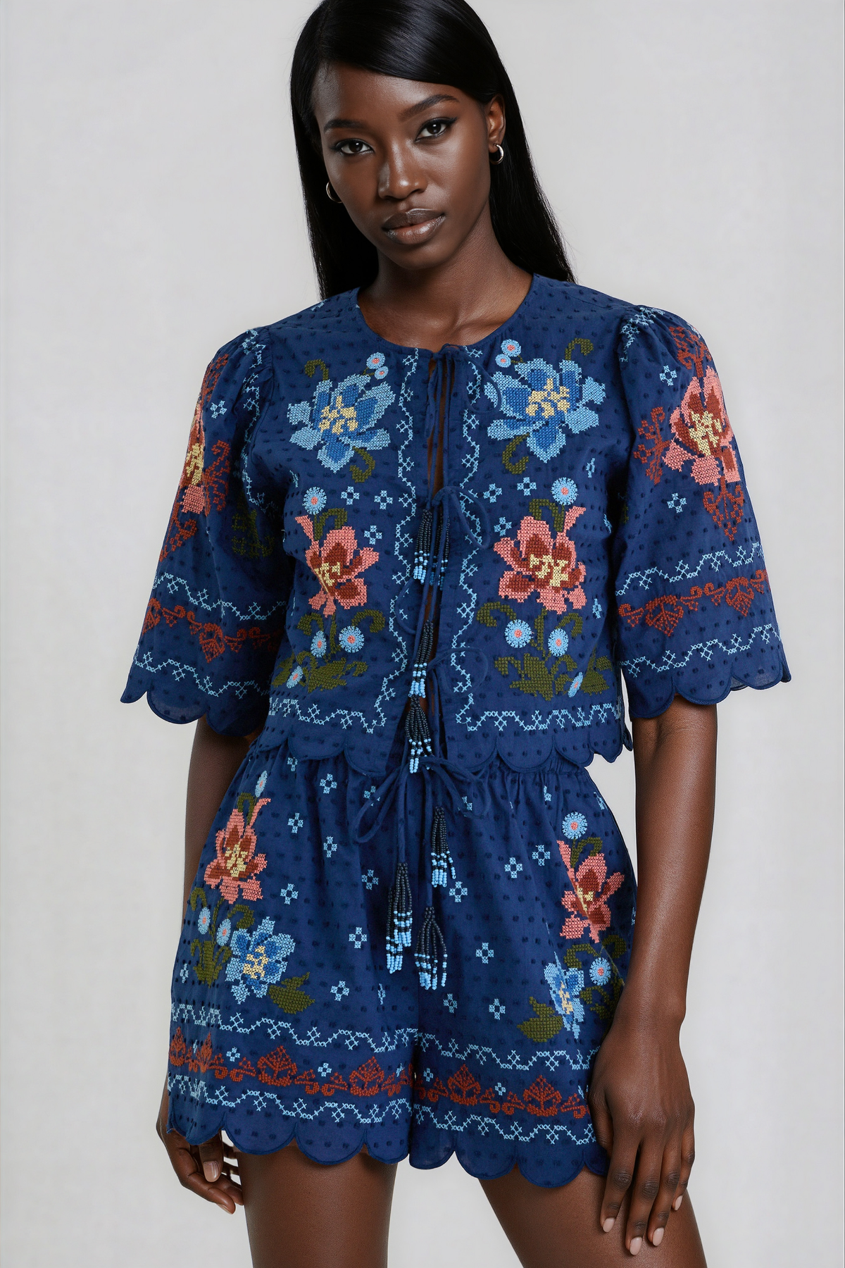 Jawahir Tie Up Floral Shorts Set