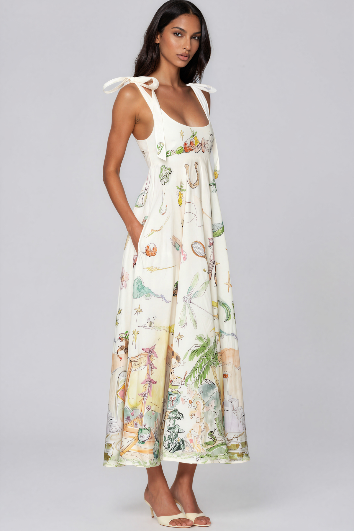 Jaya Sleeveless Print Tie Up Maxi Dress