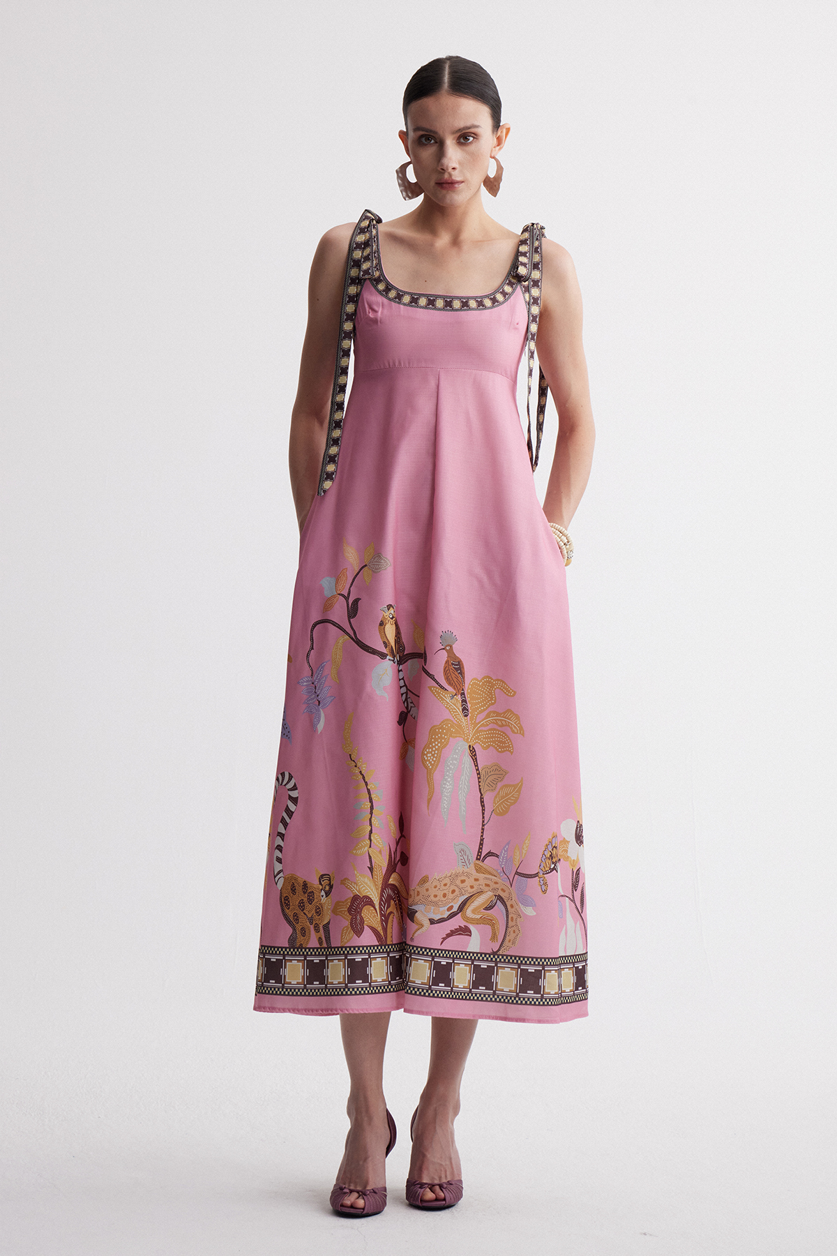 Jaya Tie Up Print Midi Dress