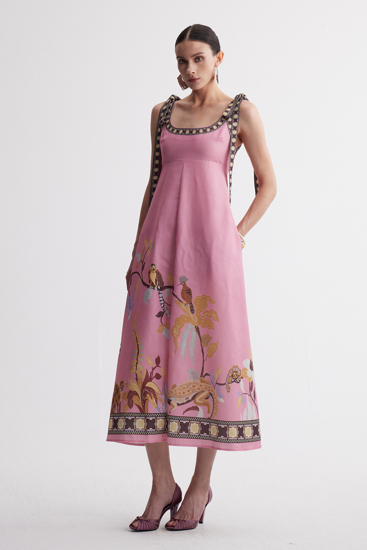 Jaya Tie Up Print Midi Dress