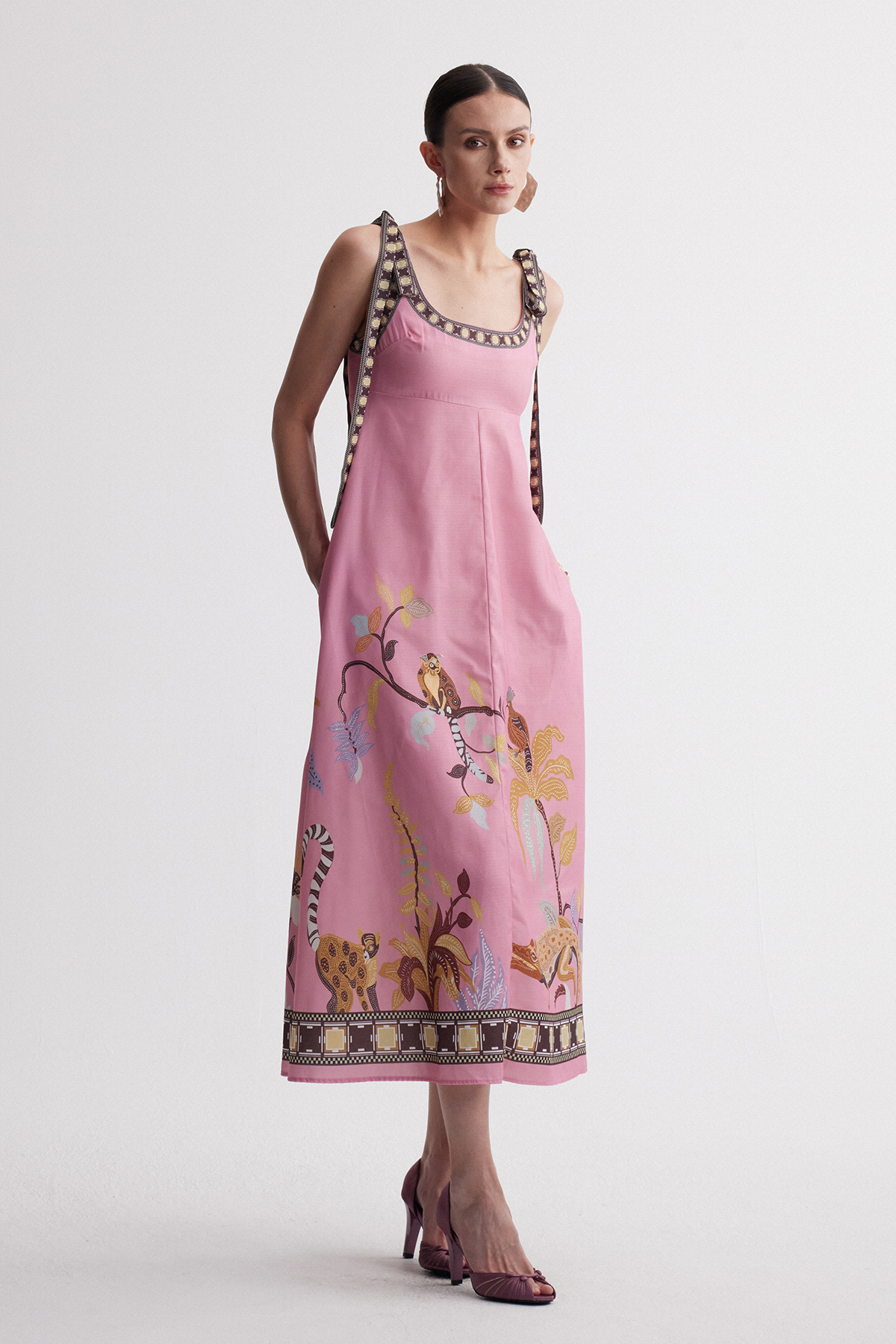 Jaya Tie Up Print Midi Dress