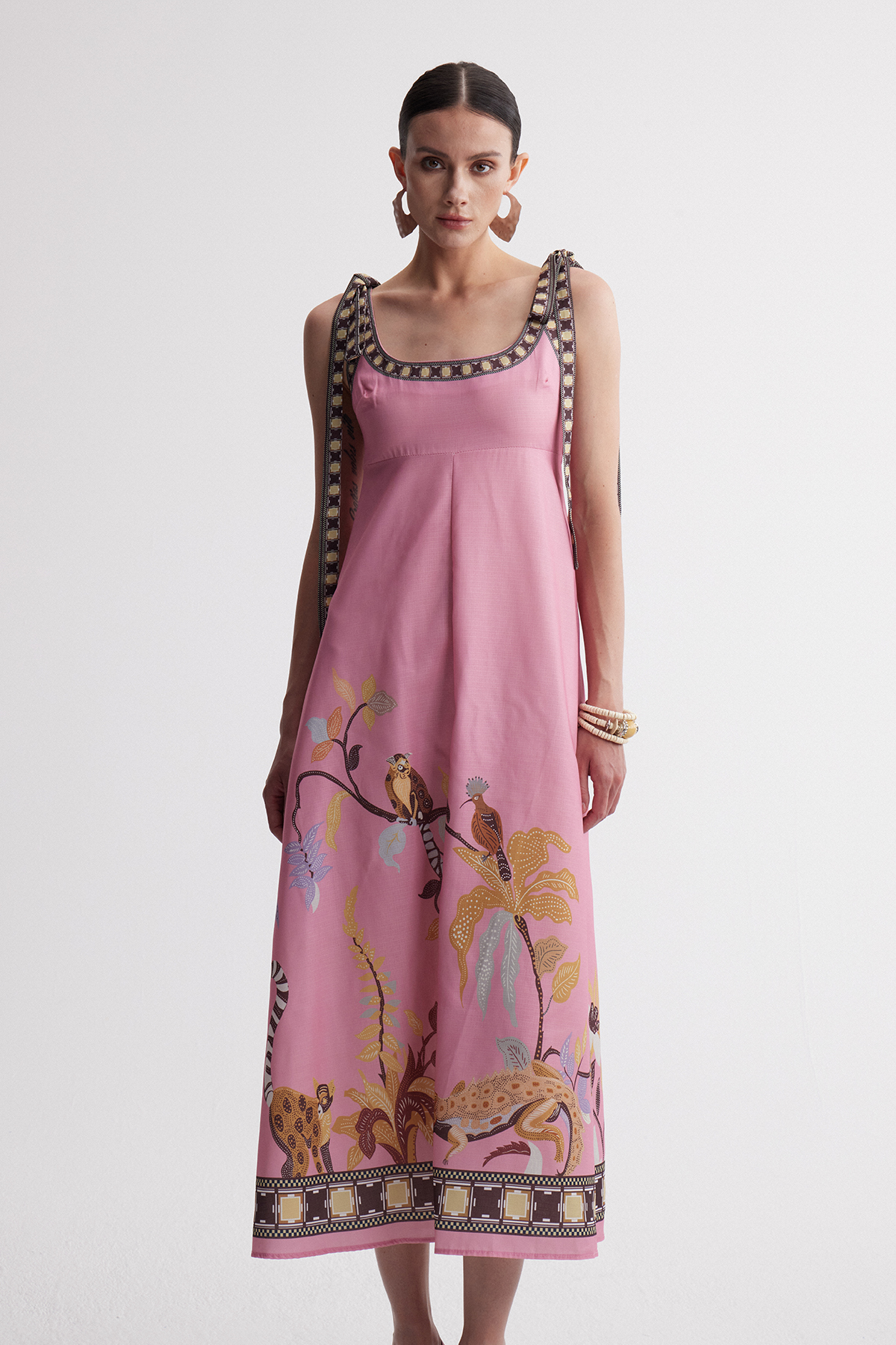 Jaya Tie Up Print Midi Dress