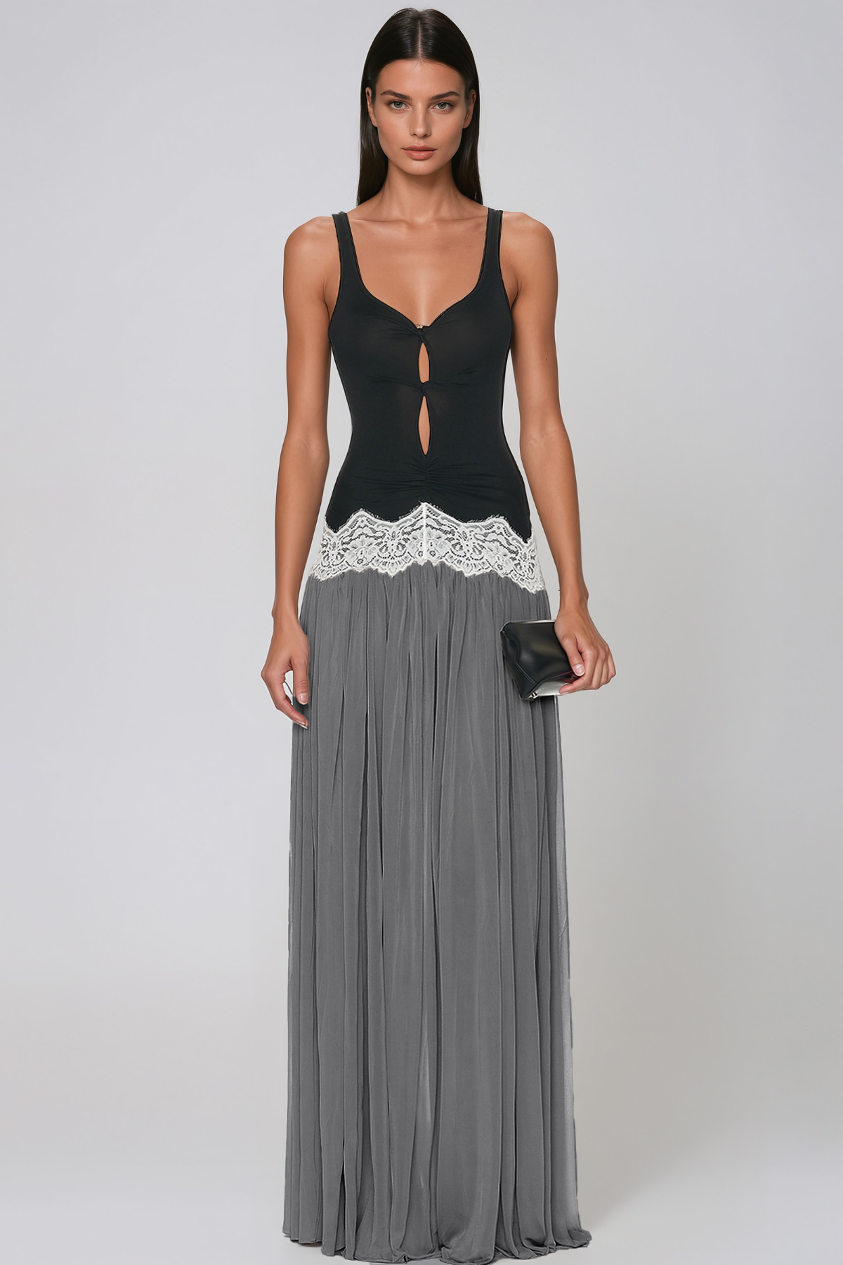 Jayadeva Cutout Lace Ruch Maxi Dress