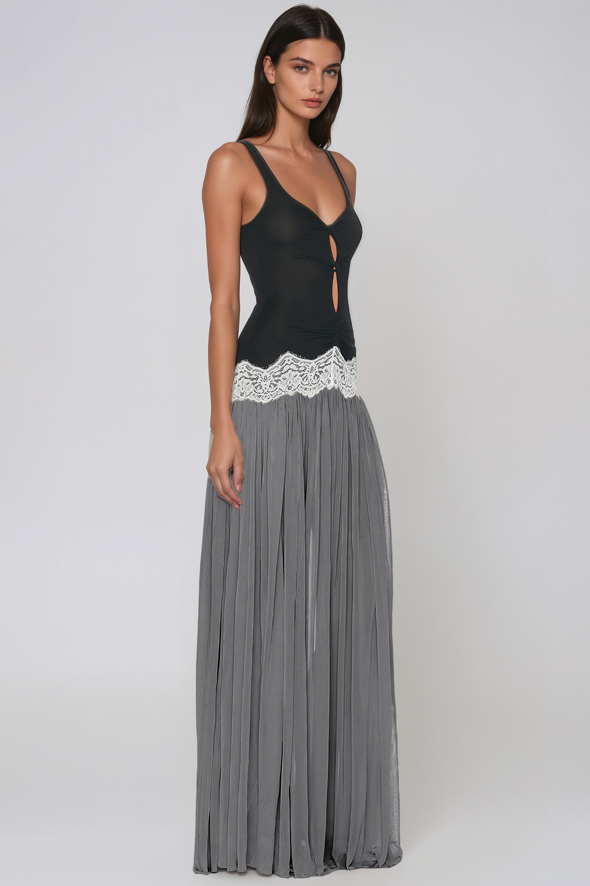 Jayadeva Cutout Lace Ruch Maxi Dress