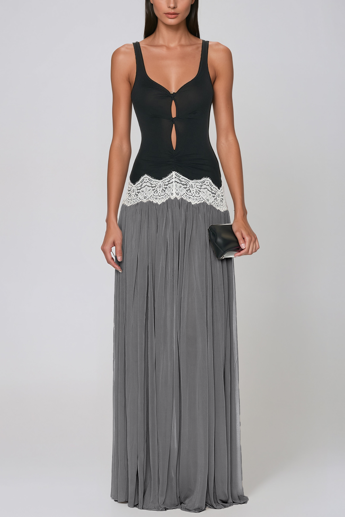 Jayadeva Cutout Lace Ruch Maxi Dress
