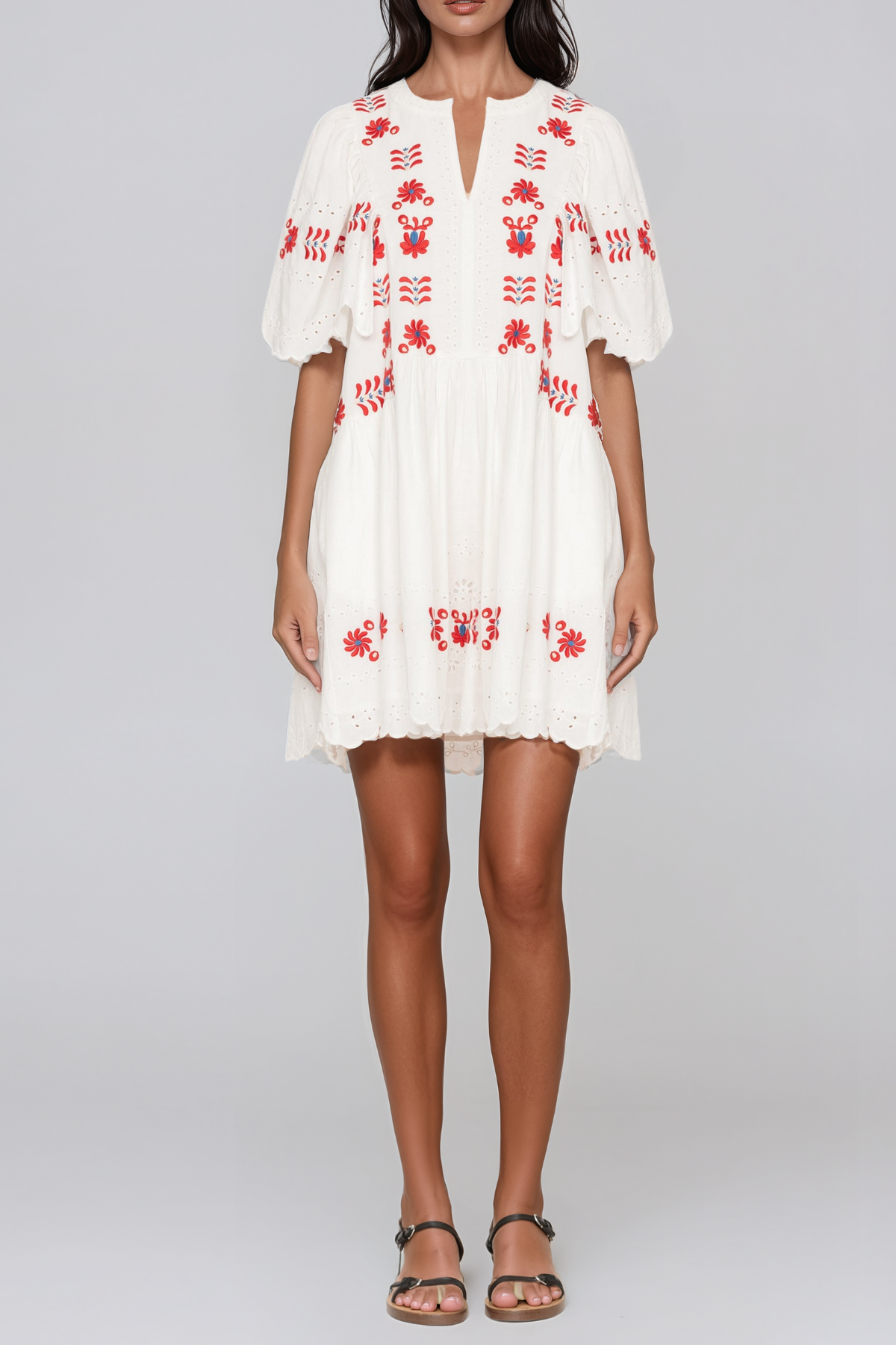 Jayce V Neck Embroidered Mini Dress