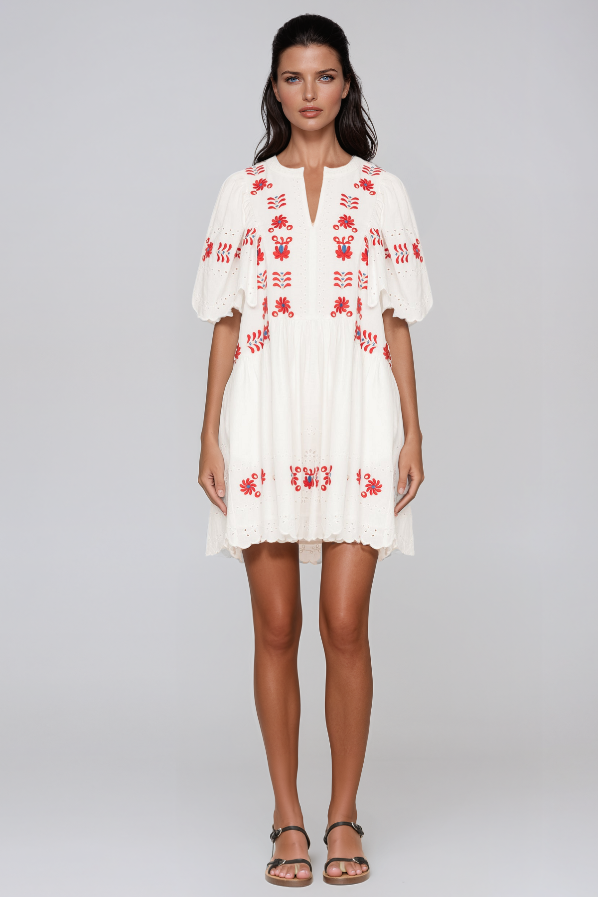 Jayce V Neck Embroidered Mini Dress