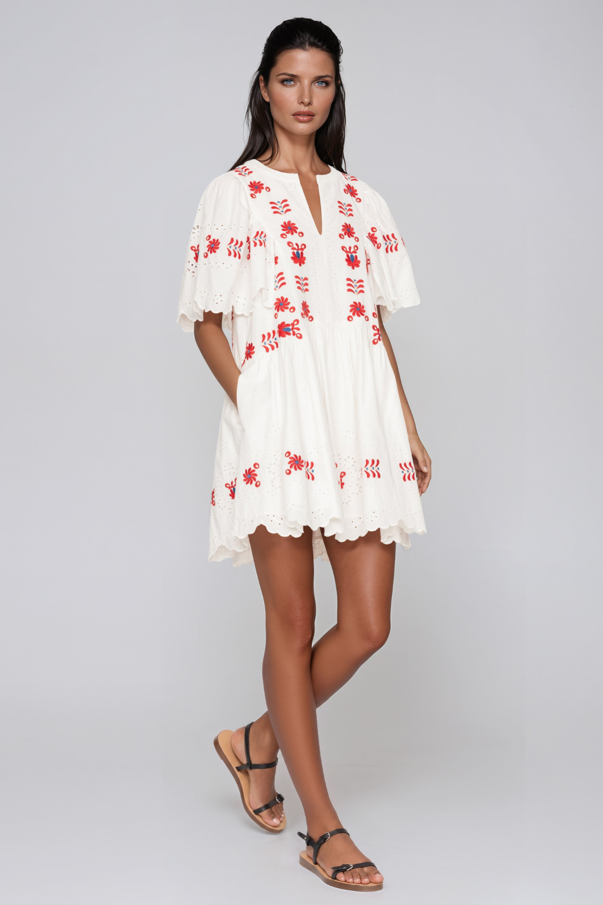 Jayce V Neck Embroidered Mini Dress