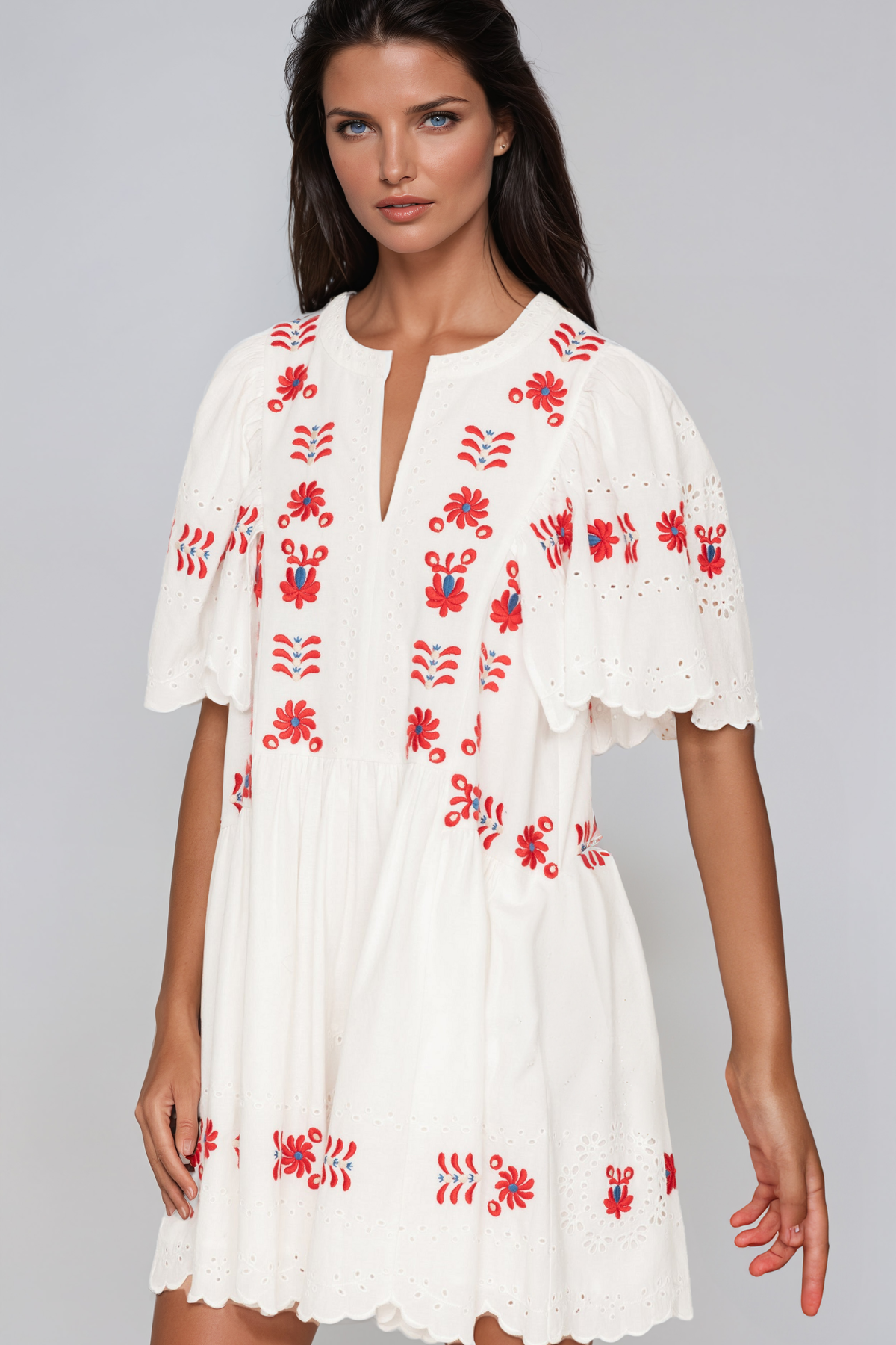 Jayce V Neck Embroidered Mini Dress