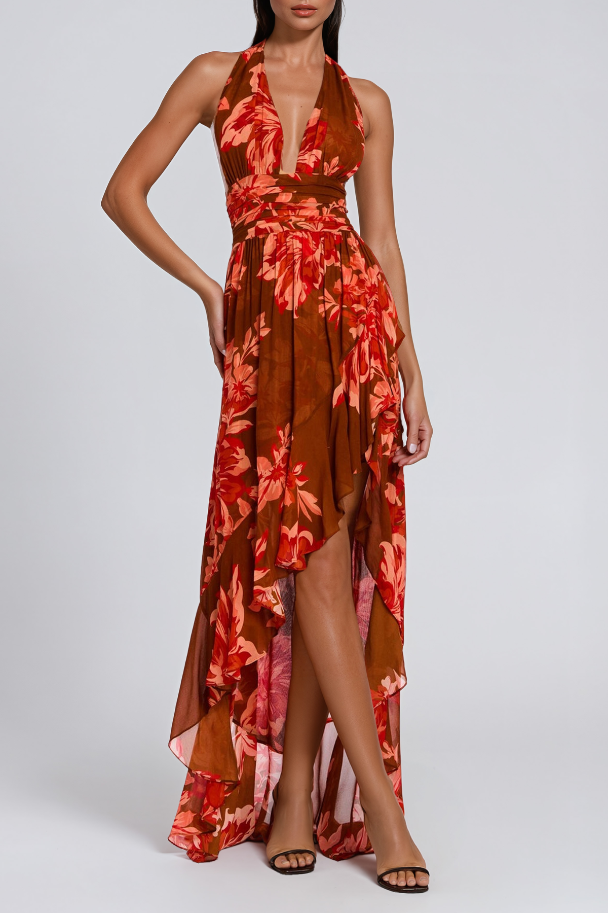 Jaycob Plunge Mesh Floral Maxi Dress