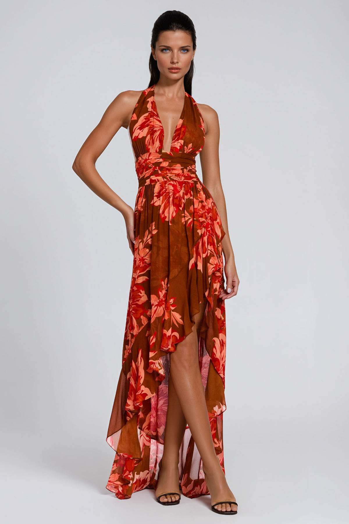 Jaycob Plunge Mesh Floral Maxi Dress