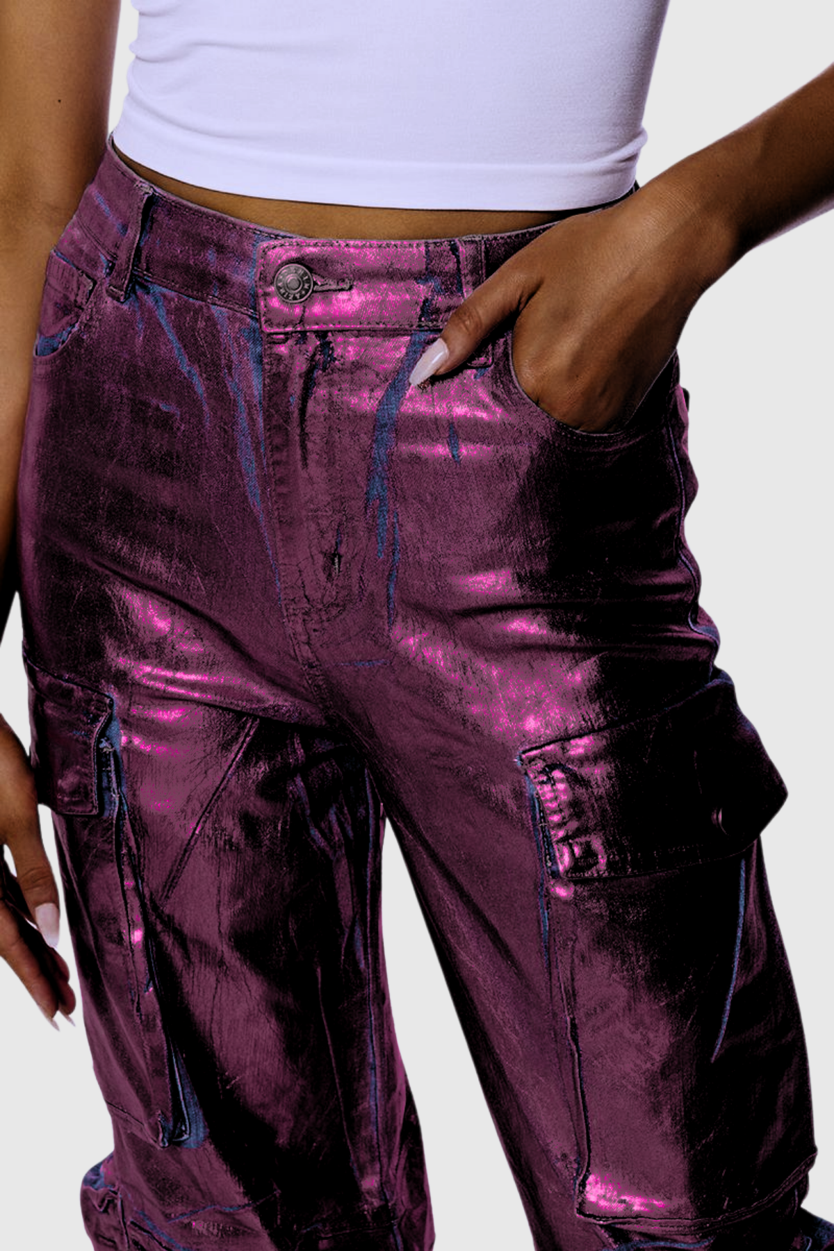 Jayda Metallic Cargo Jeans In Purple