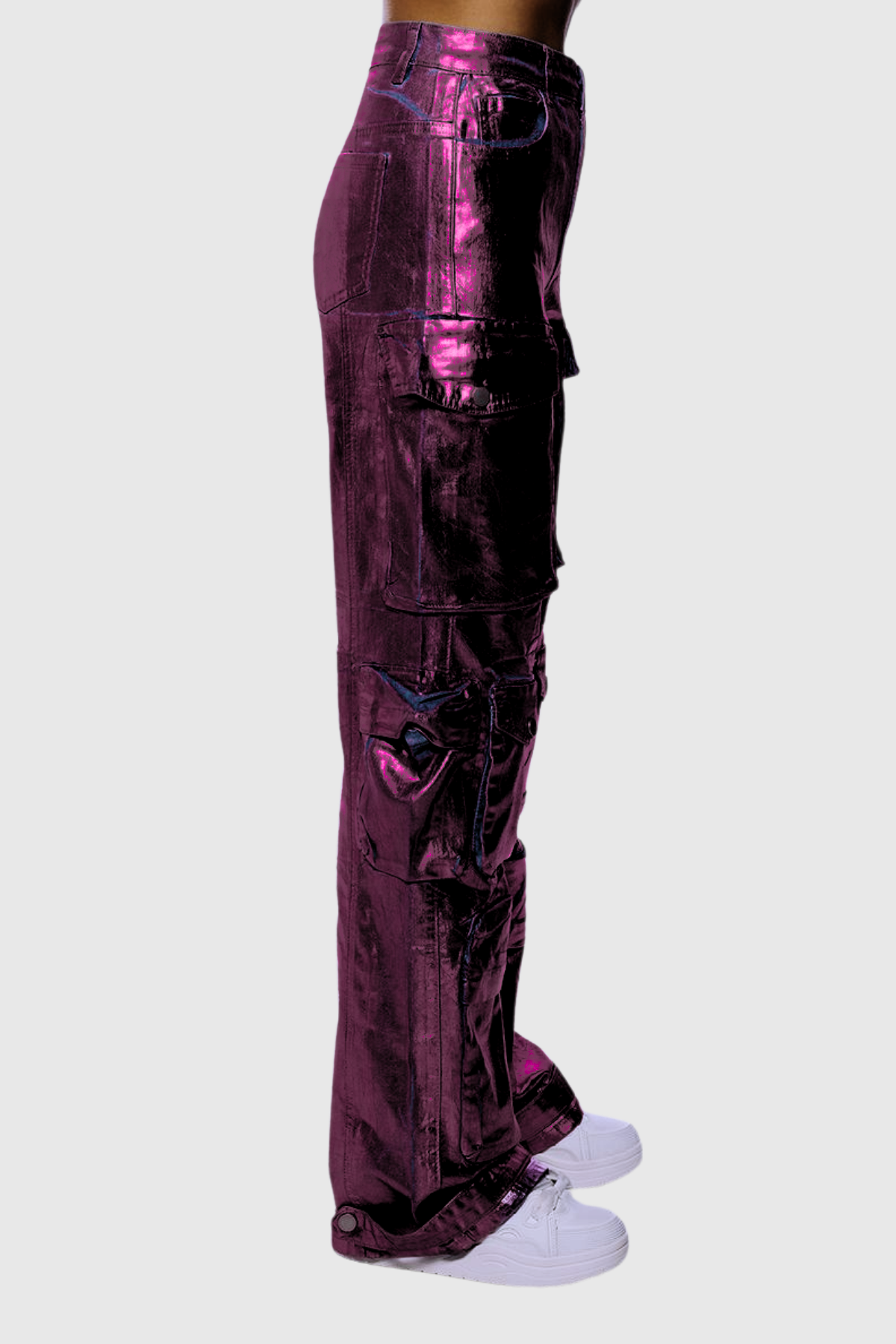 Jayda Metallic Cargo Jeans In Purple