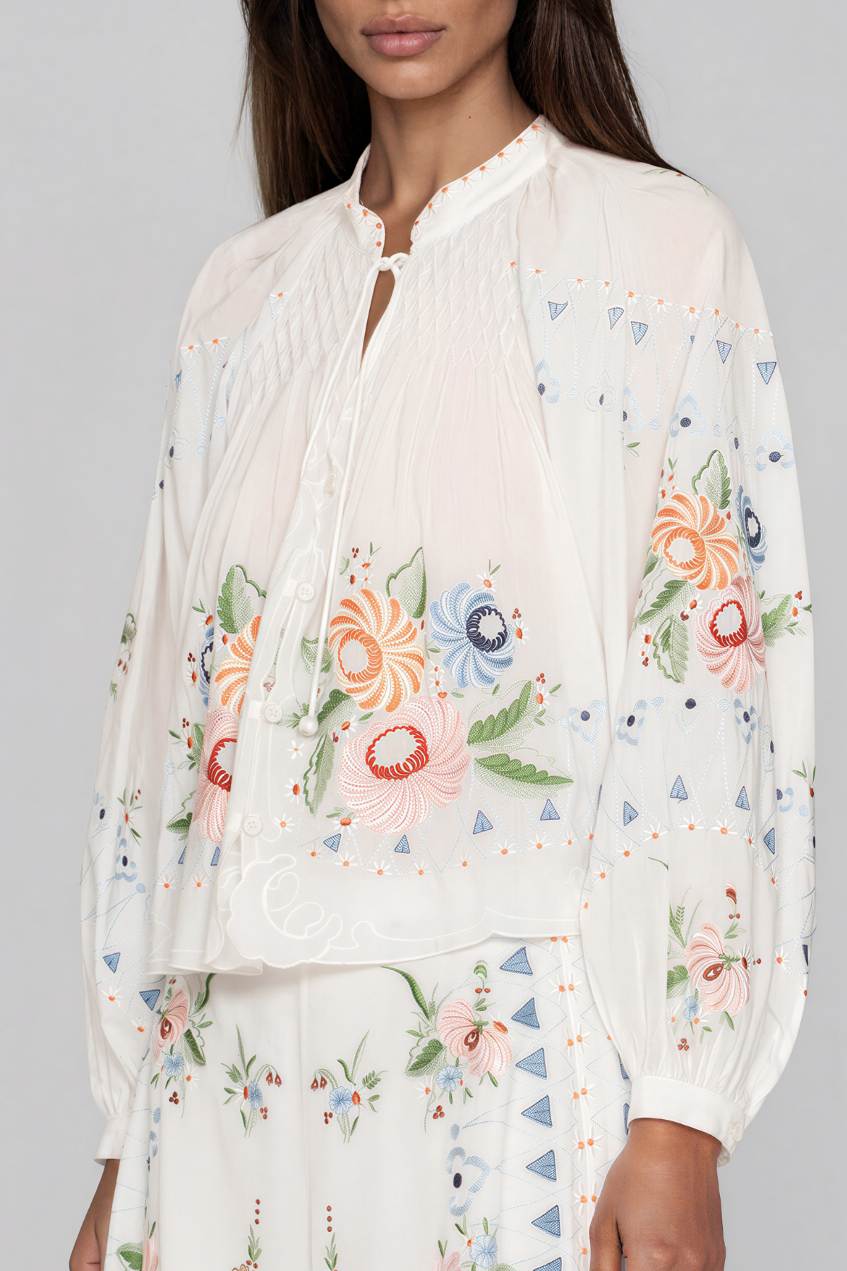 Jeanette Long Sleeve  Embroidered Floral Top