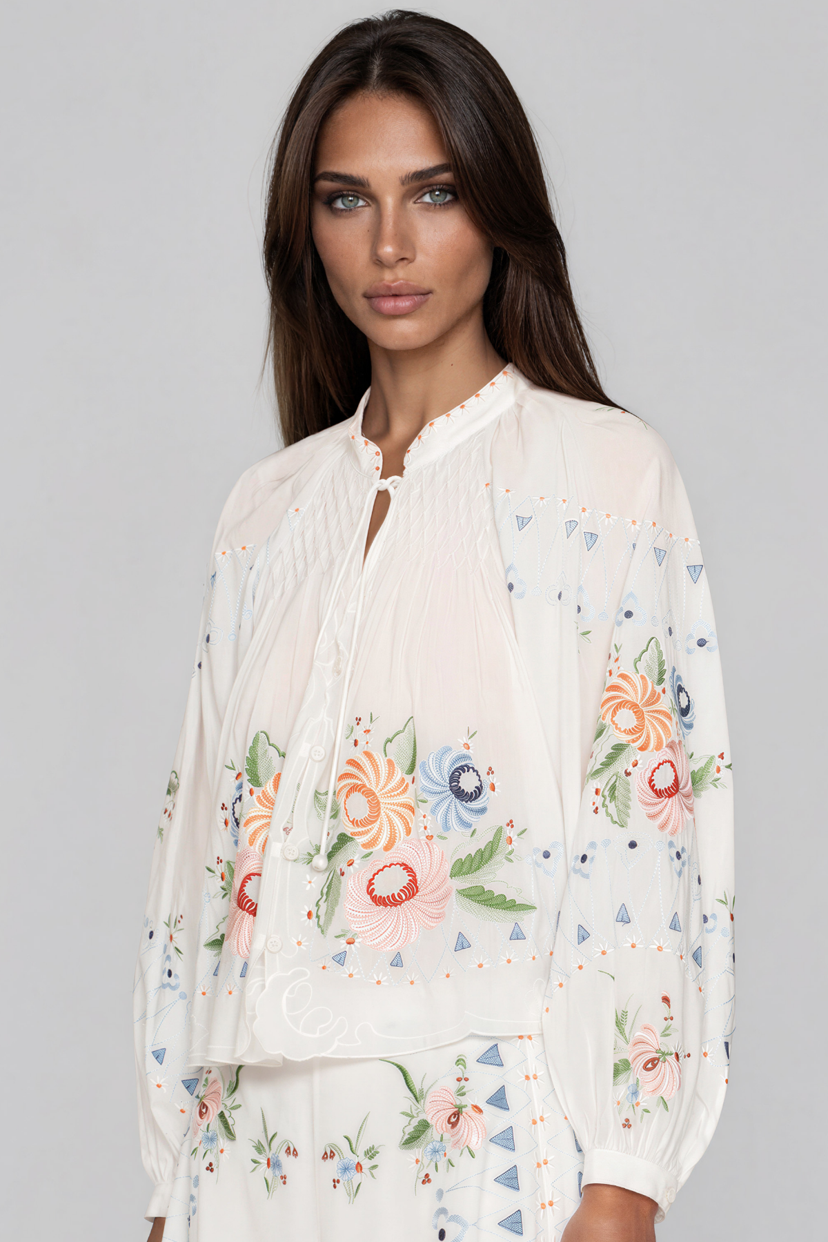 Jeanette Long Sleeve  Embroidered Floral Top
