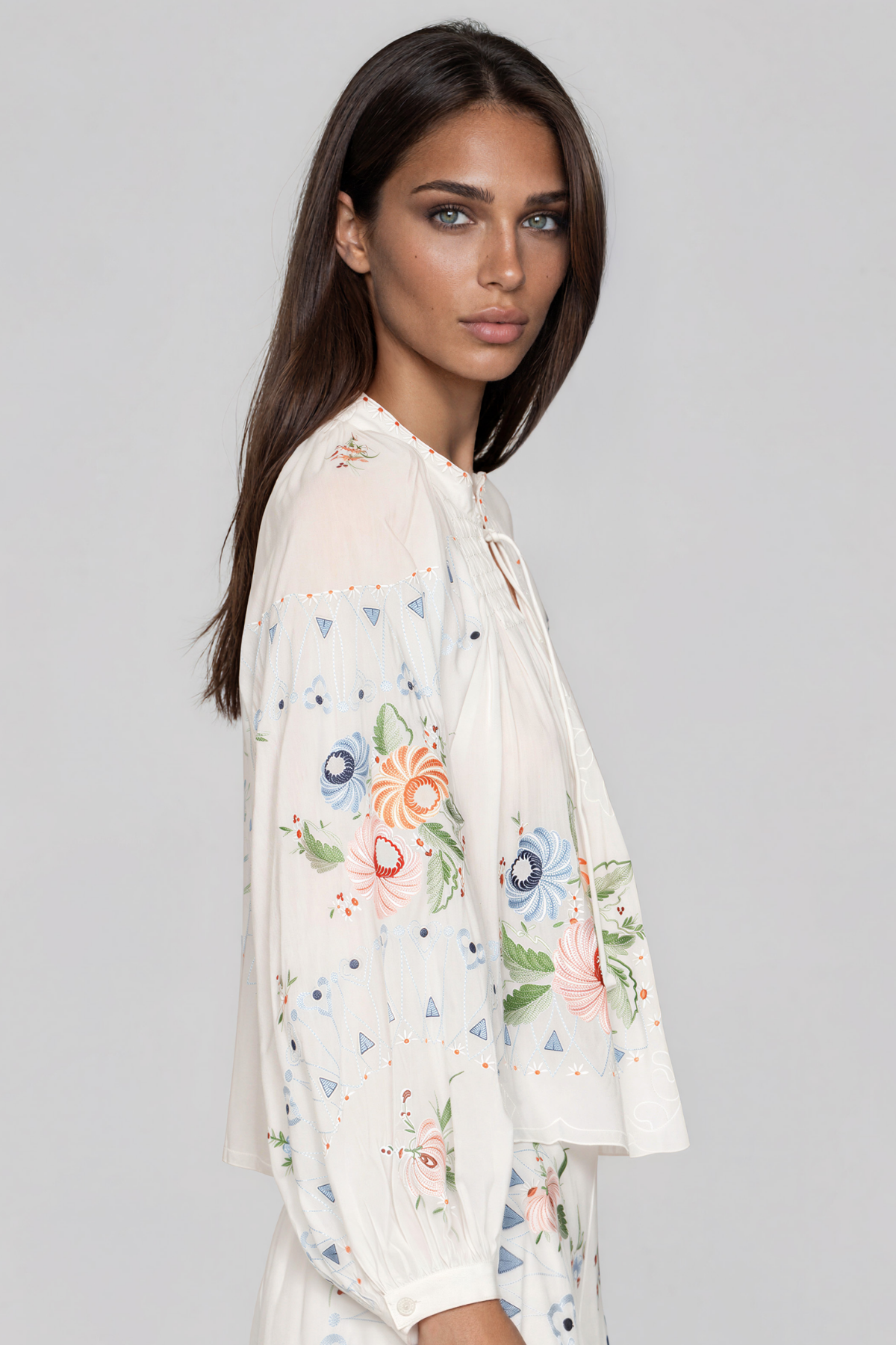 Jeanette Long Sleeve  Embroidered Floral Top