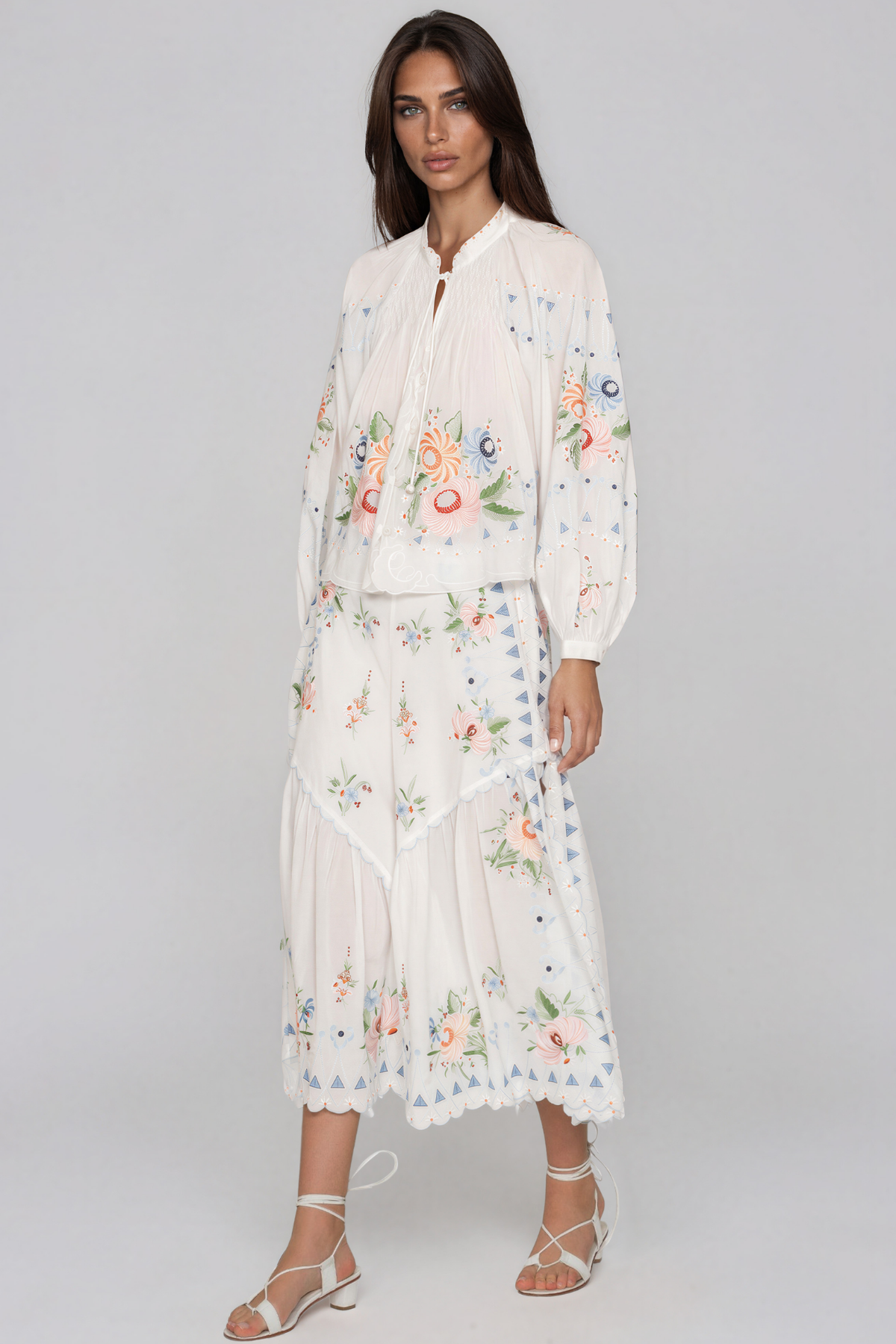 Jeanette Long Sleeve  Embroidered Floral Top