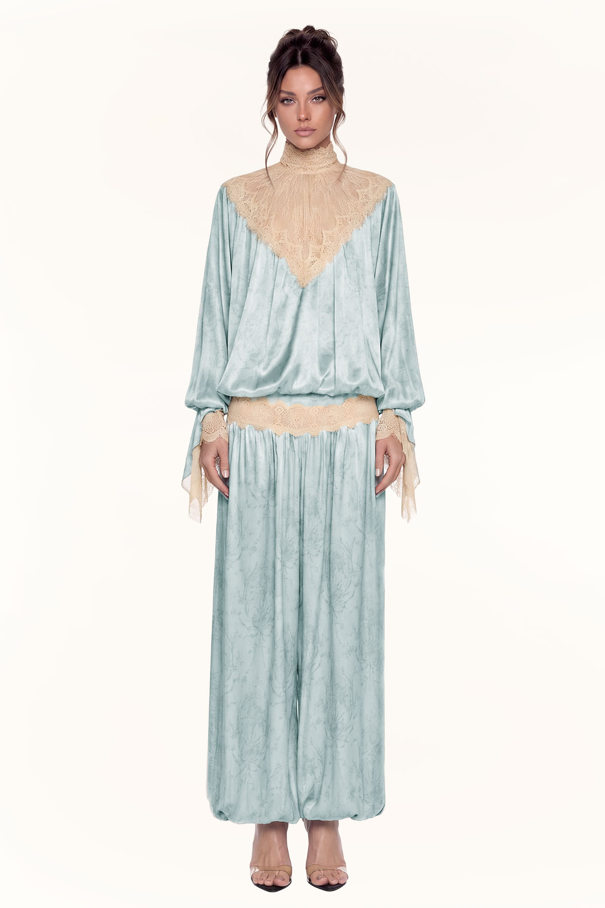 Jelka Balloon Sleeve Lace Pants Set