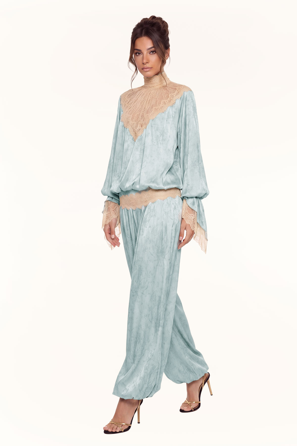 Jelka Balloon Sleeve Lace Pants Set