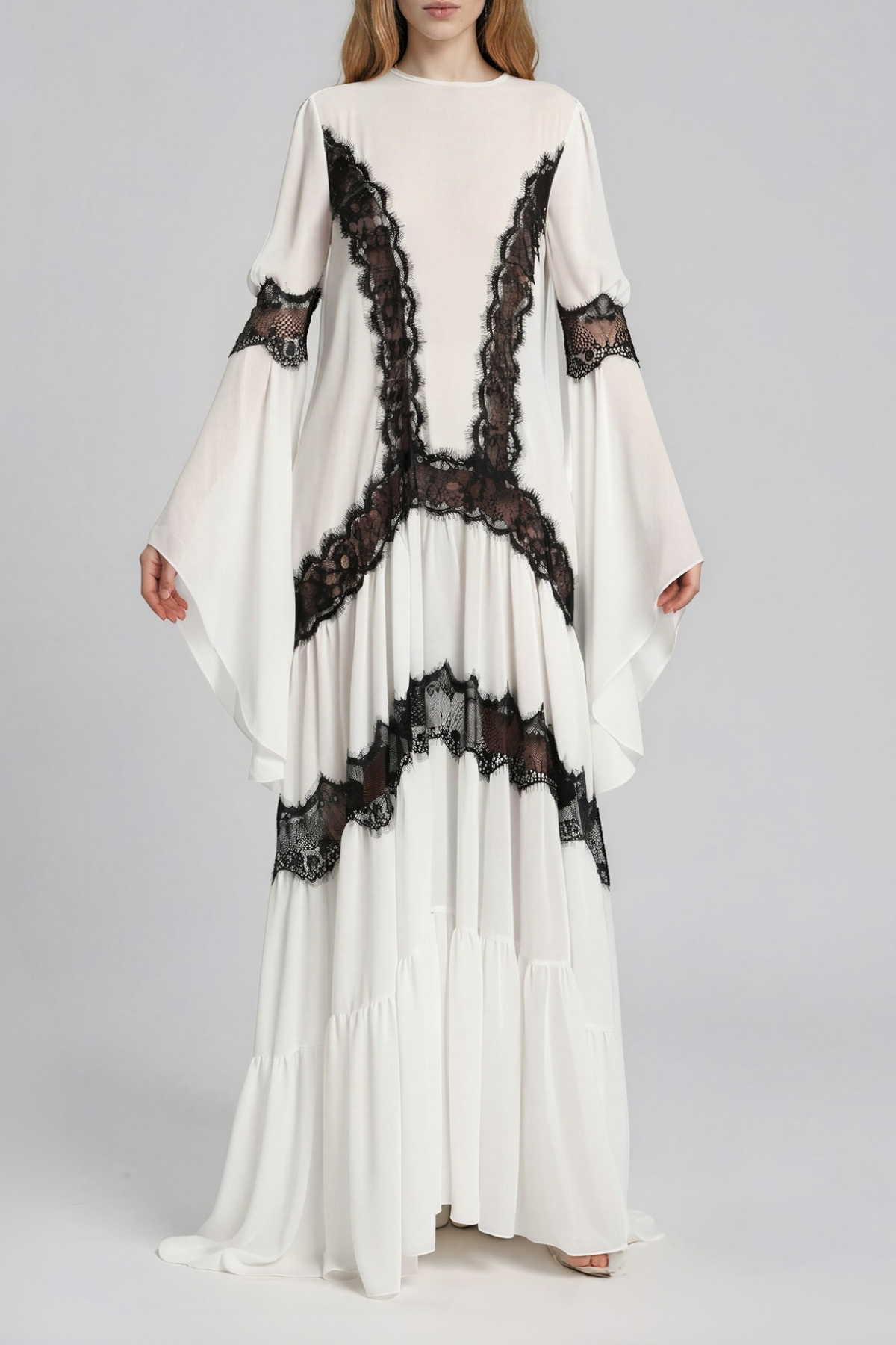 Jelka Bell Sleeve Lace Ruch Maxi Dress